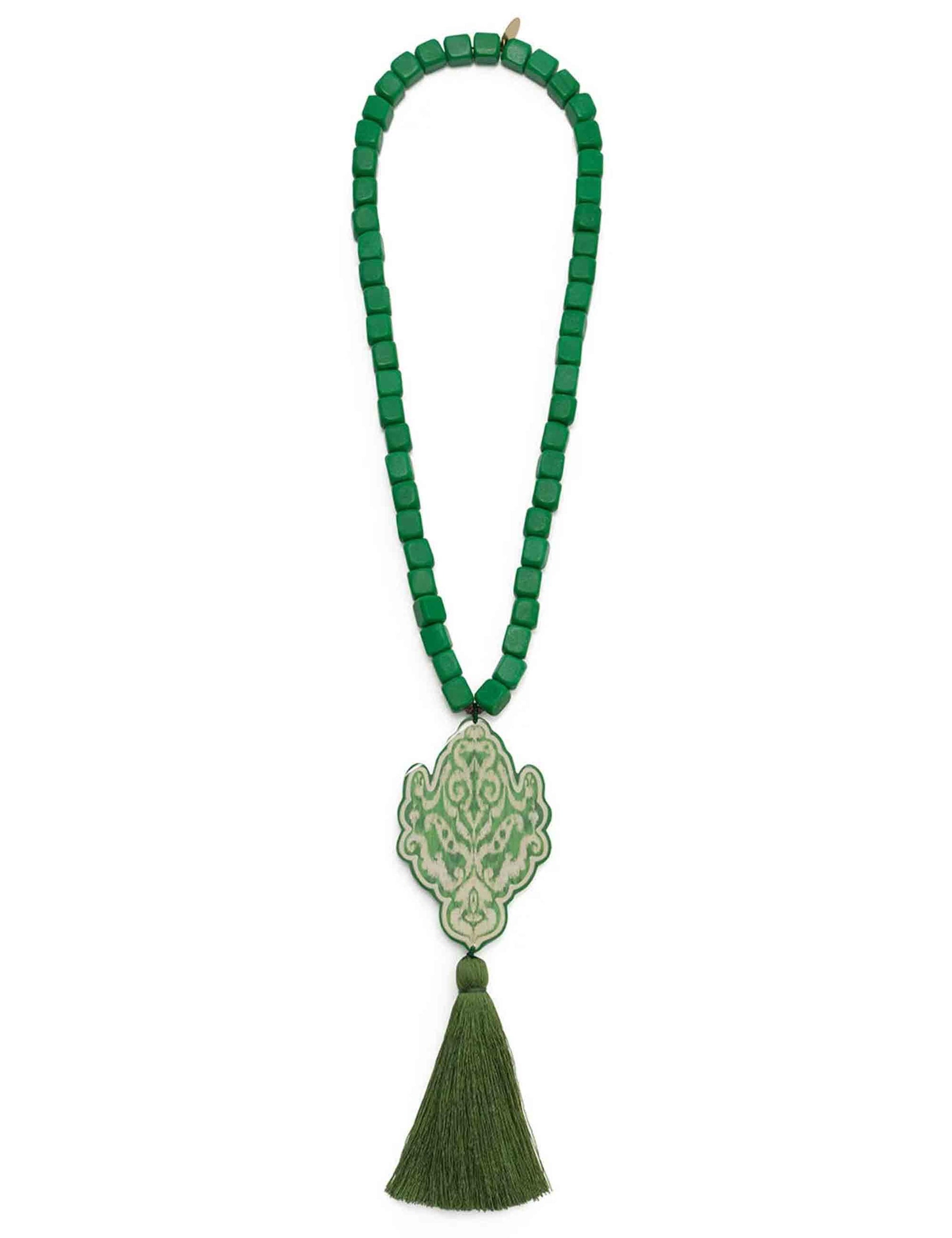 Collane Dream Escape Ikat donna in resina verde con nappine TC053492075 D6092 Maliparmi 