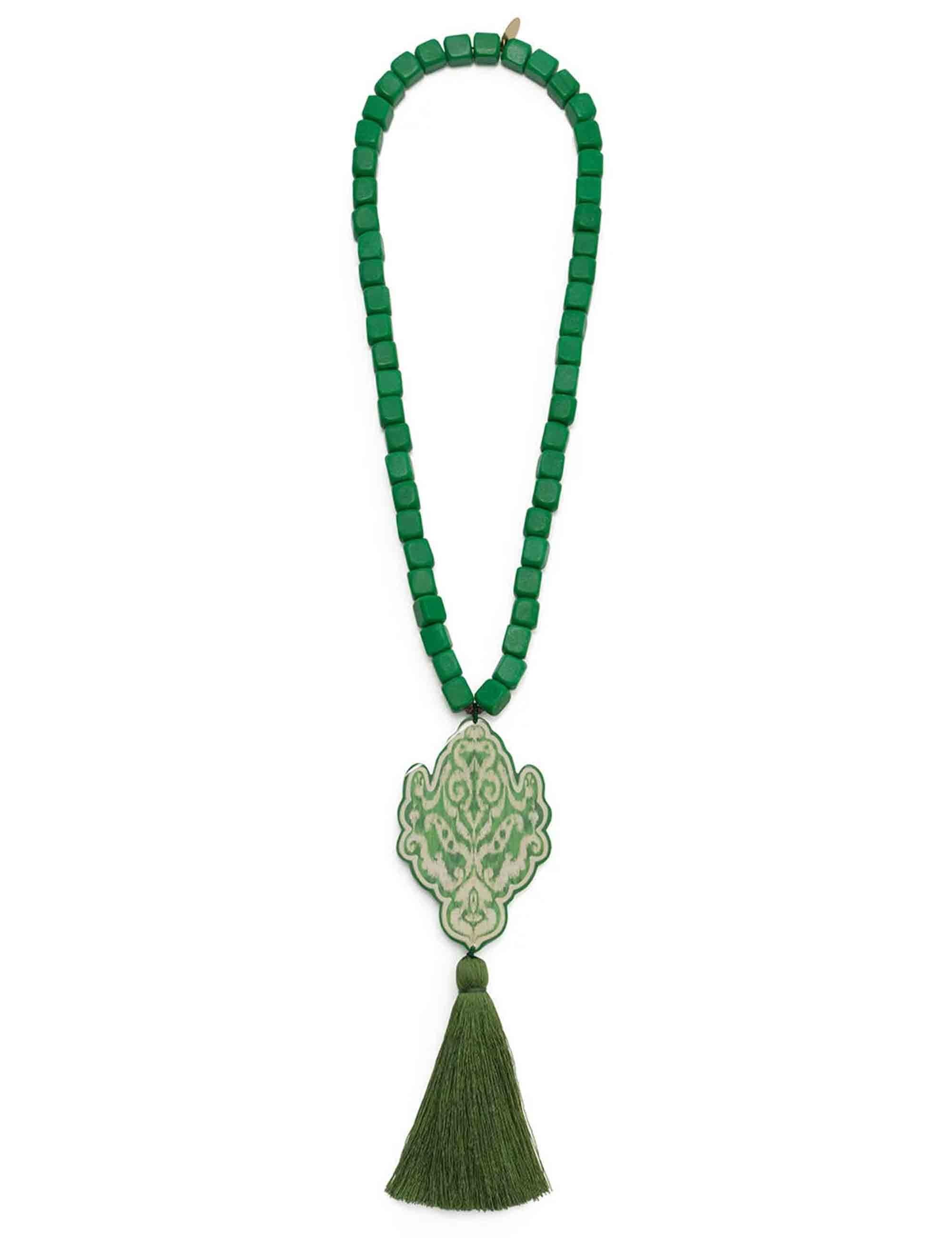 Collane Dream Escape Ikat donna in resina verde con nappine TC053492075 D6092 Maliparmi 