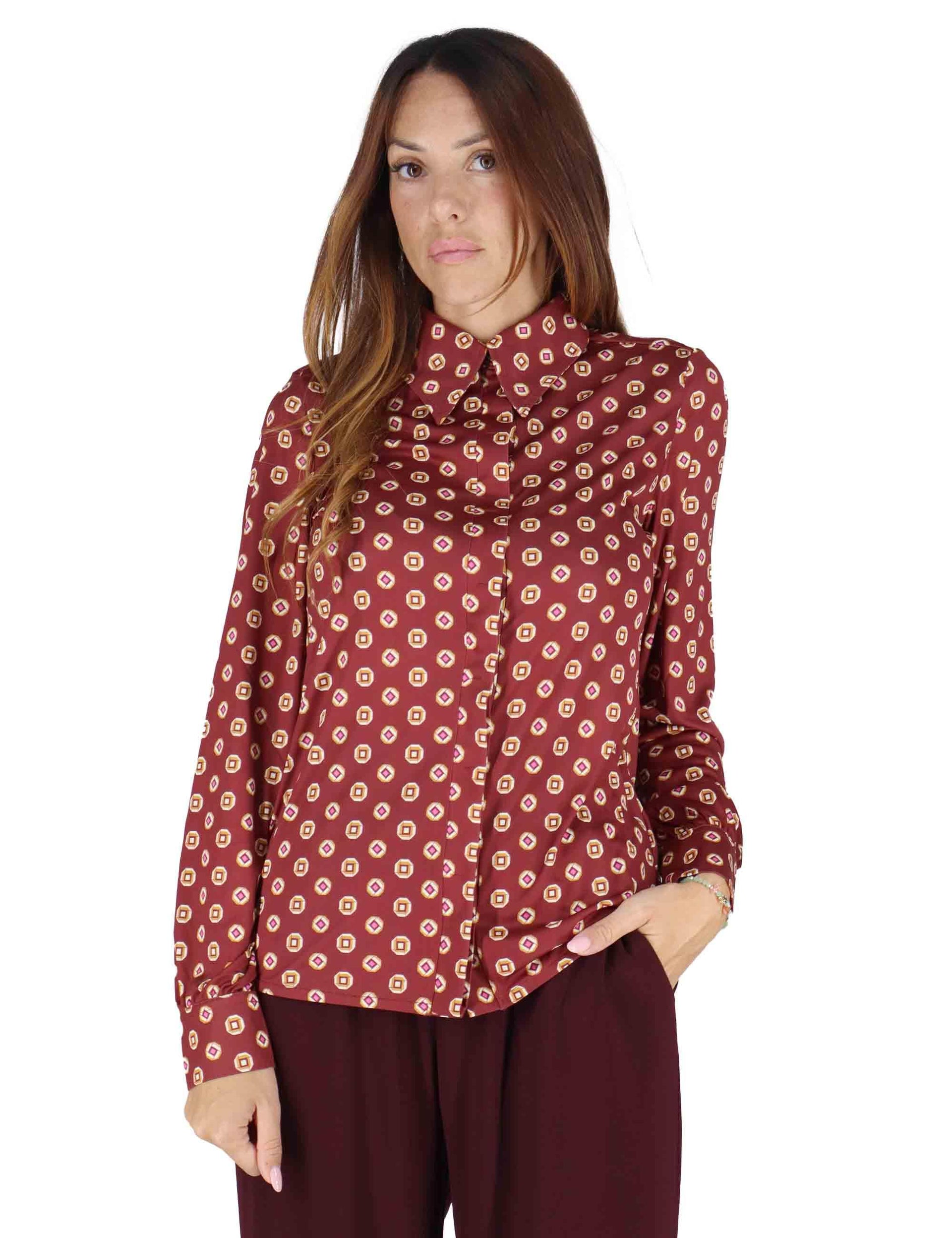 Camicie donna Micro Print in jersey bordeaux a fantasia JM556470654 A3362 Maliparmi 