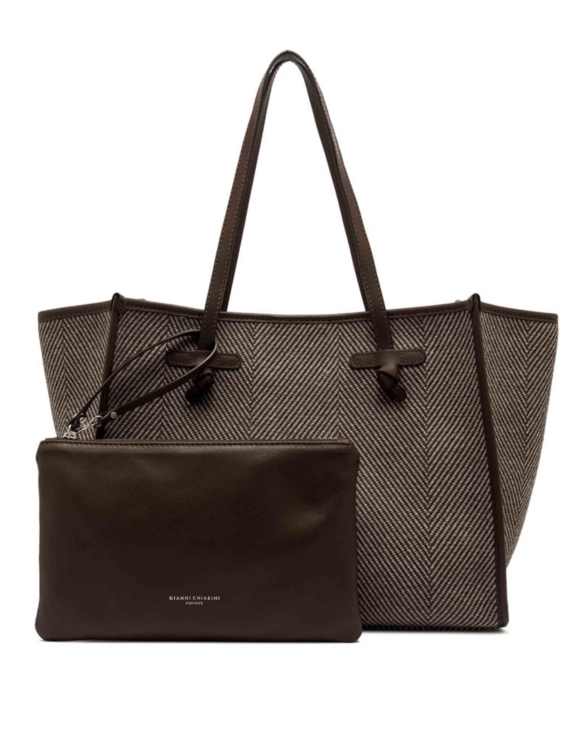 Borse donna Marcella in tessuto lana spigato marrone con doppi manici BS6850 SPIGA DAINO Marcella Club 