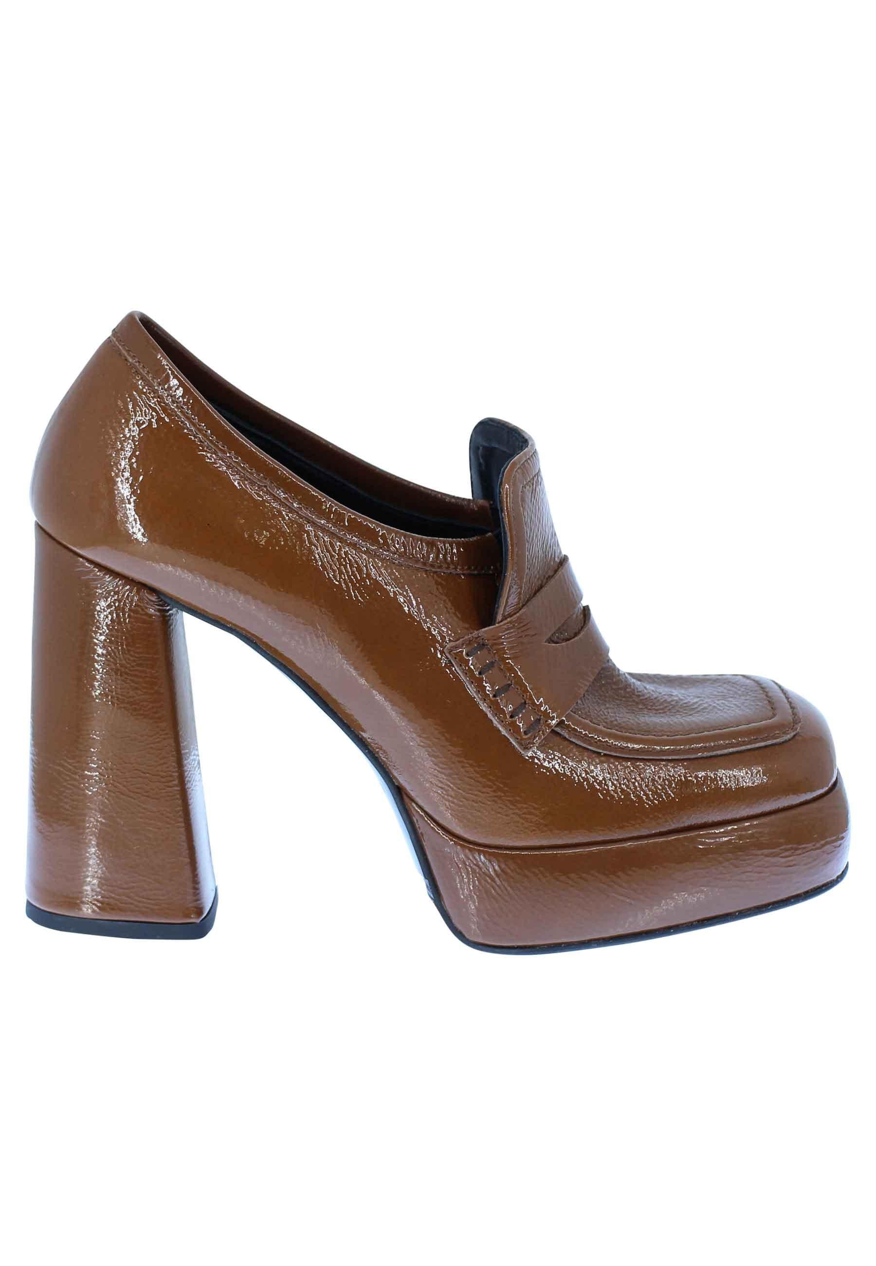 Mocassini donna in vernice cipria tacco alto e plateau SR565 012 Spatarella 