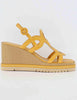 Women's yellow leather sandals with high raffia wedge Women BL5403X 010