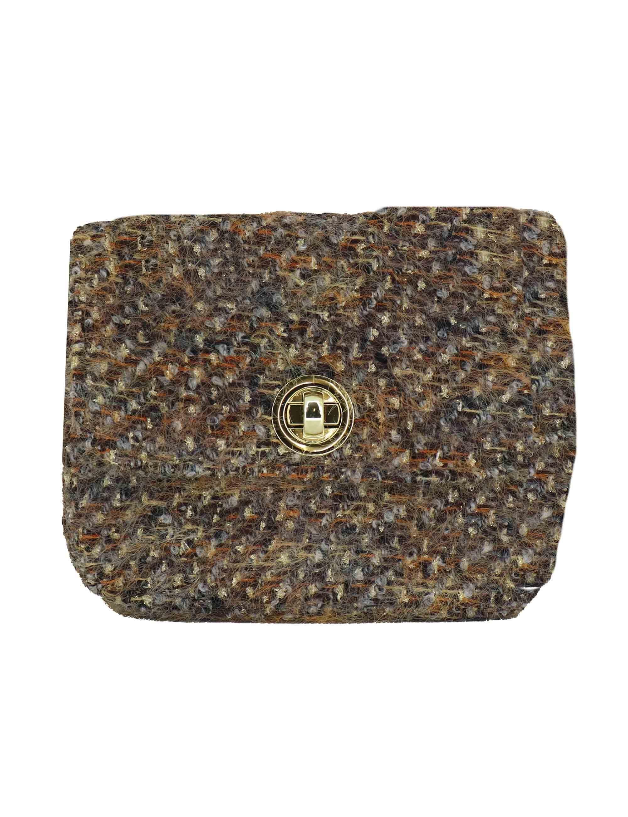 Pochette Donna URIEL BECCA in Tessuto Taupe con Tracolla Oro