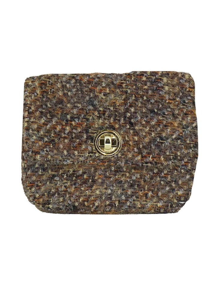 Pochette donna in tessuto decorato taupe con tracolla oro URIEL BECCA Kassiopea 