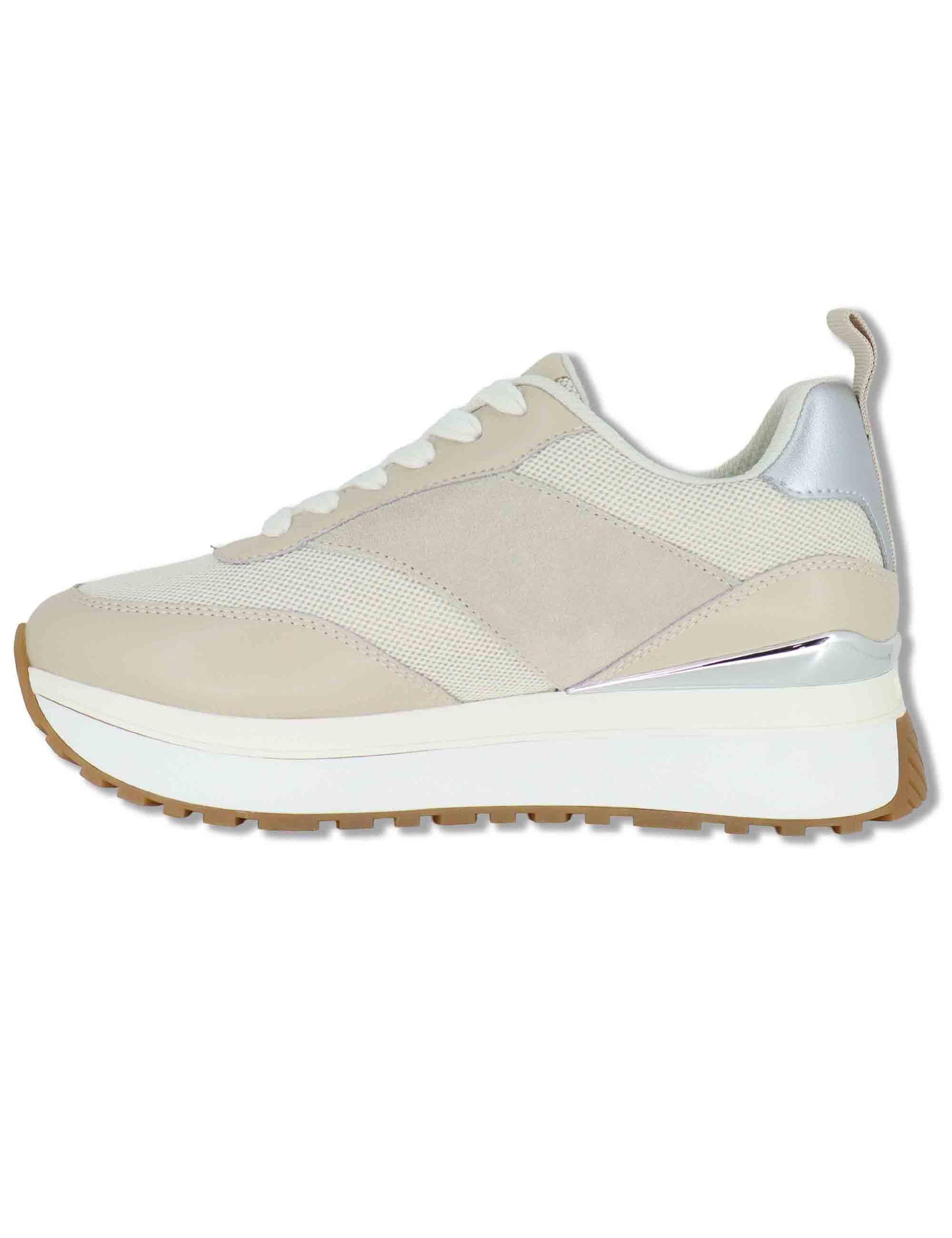 Sneakers donna in pelle e tessuto beige con suola alta in gomma MAXI WONDER 97 BIS ROPE Liu-Jo 