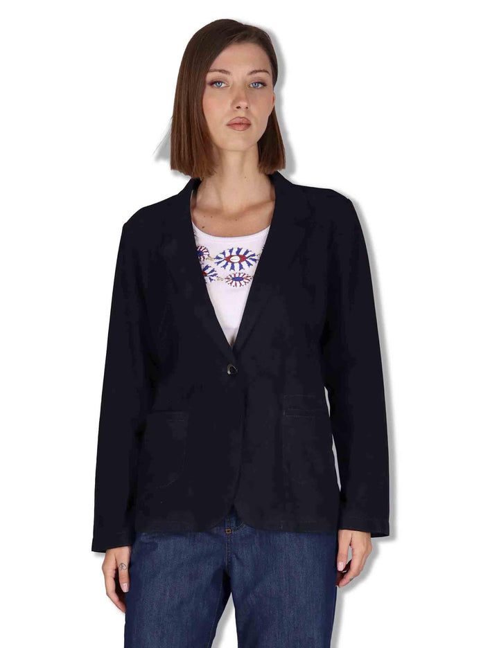 Giacche donna in camoscio blu un bottone SP2375 002 Spatarella 