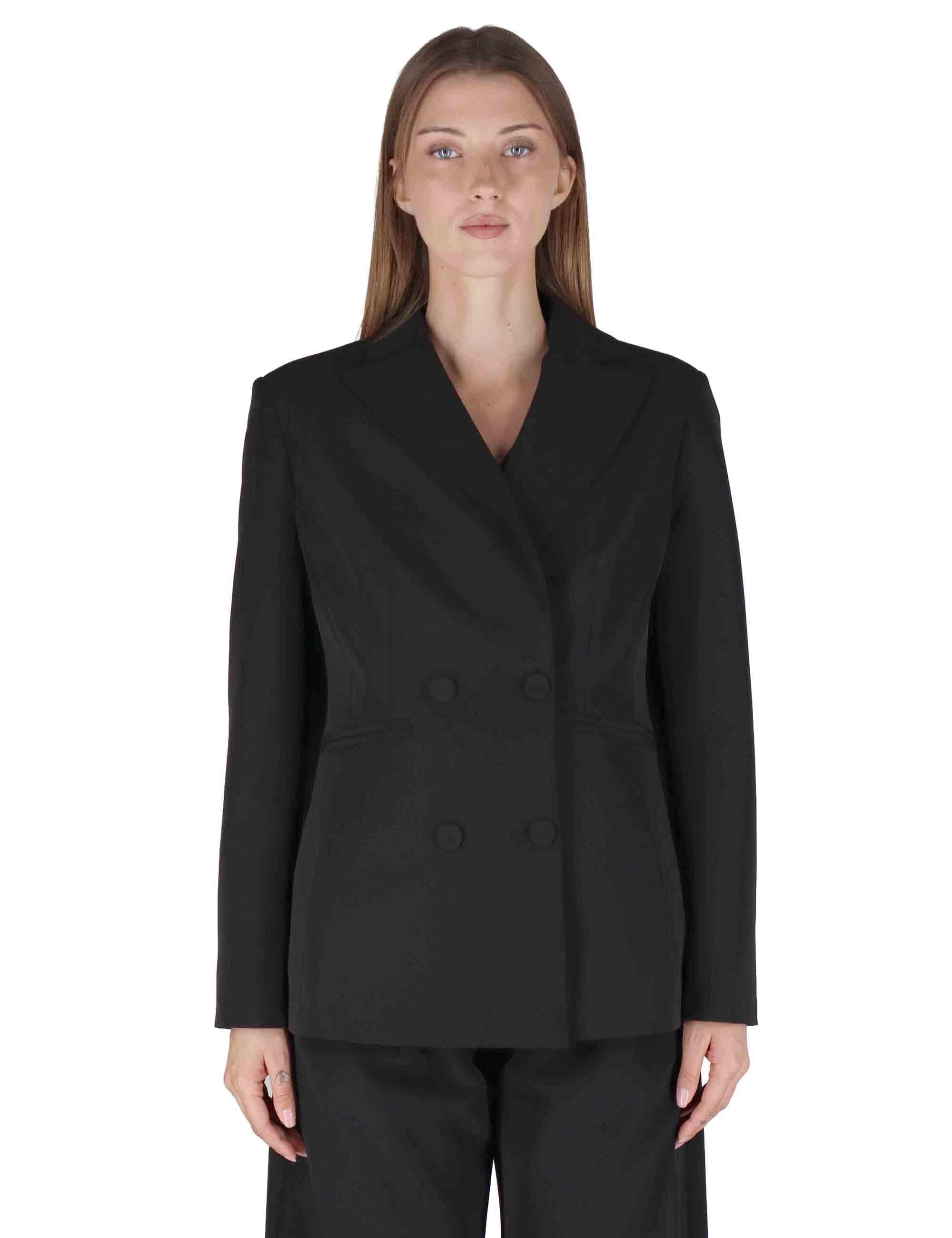 Giacche donna in misto viscosa naturale nera a doppiopetto OABGA0025-0511 9999 Justmine 
