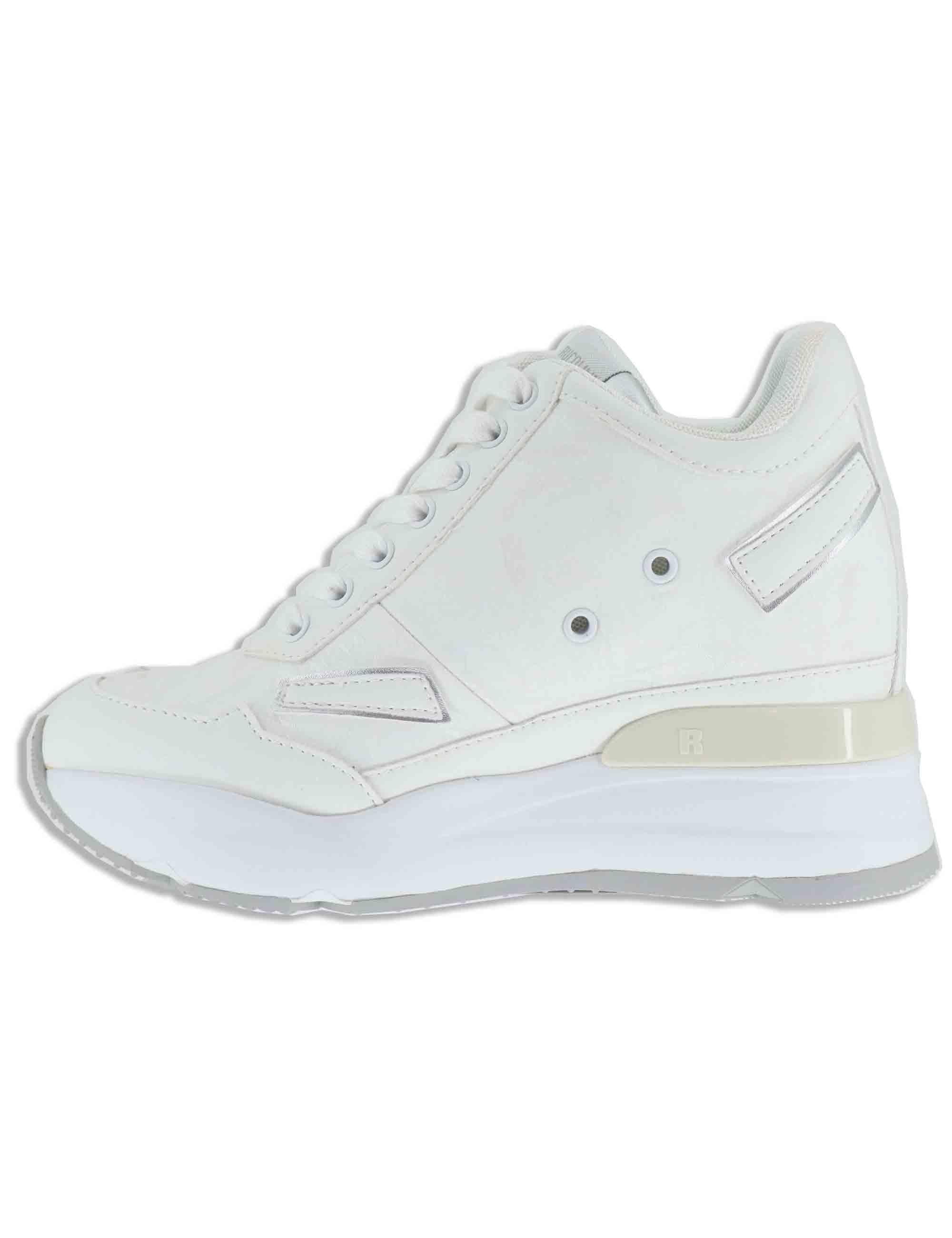 Sneakers donna stivaletto in pelle e tessuto bianco con zeppa alta 4537-84584 2 Ruco Line 