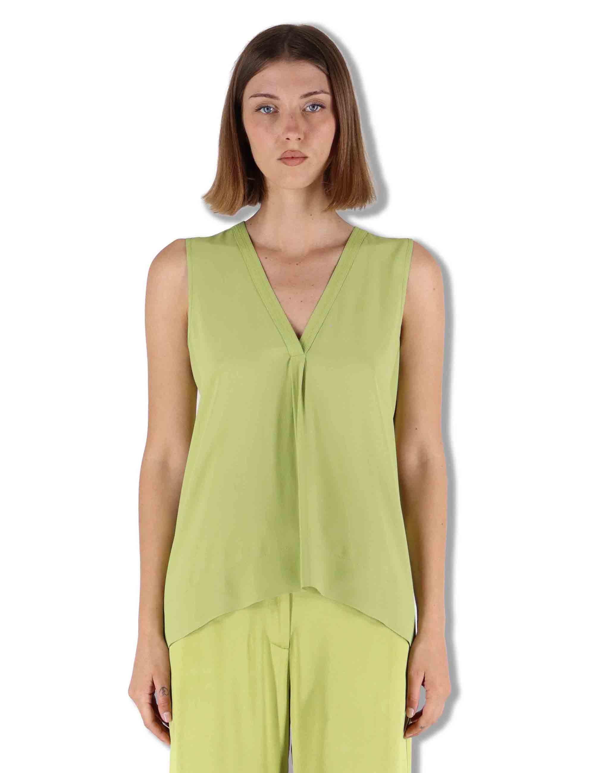 Top donna Fluid Crepe in seta verde senza maniche maniche scollo a V JP554050672 60109 Maliparmi 