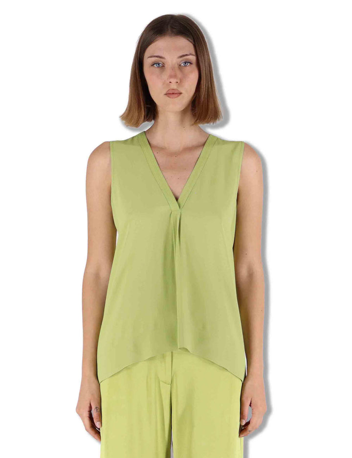 Top donna Fluid Crepe in seta verde senza maniche maniche scollo a V JP554050672 60109 Maliparmi 