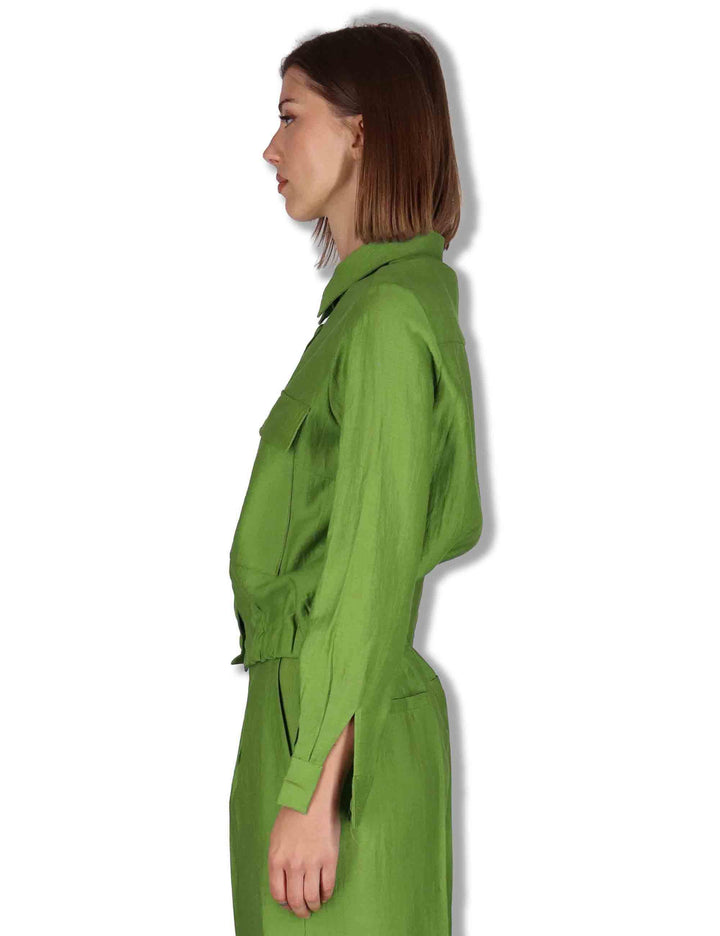 Giacche donna work jacket in misto lino verde con elastico JABGA0001-F1325-1254 7046 Justmine 