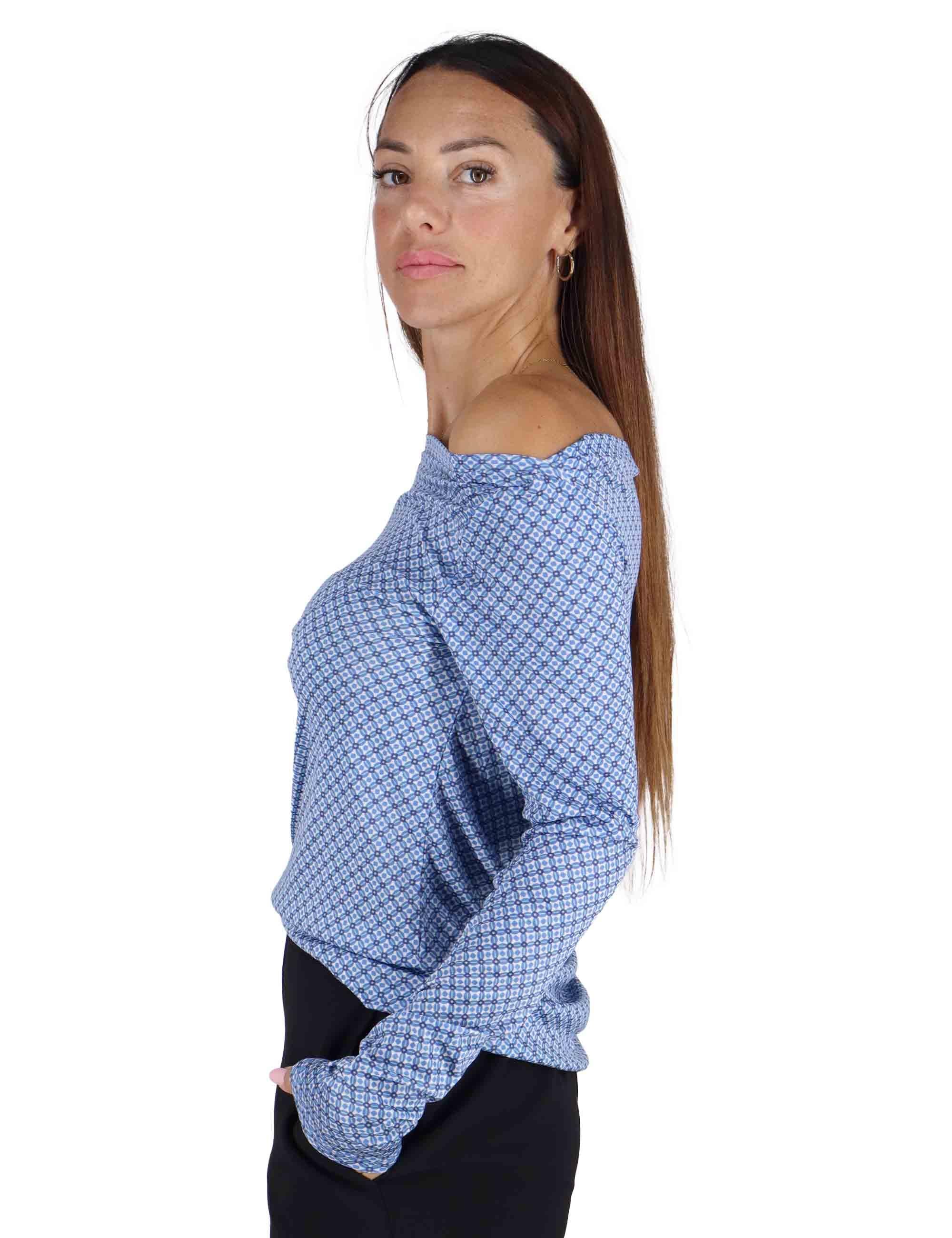 T-Shirt donna Micro Print in jersey a fantasia blu con maniche lunghe JK025770654 D8083 Maliparmi 