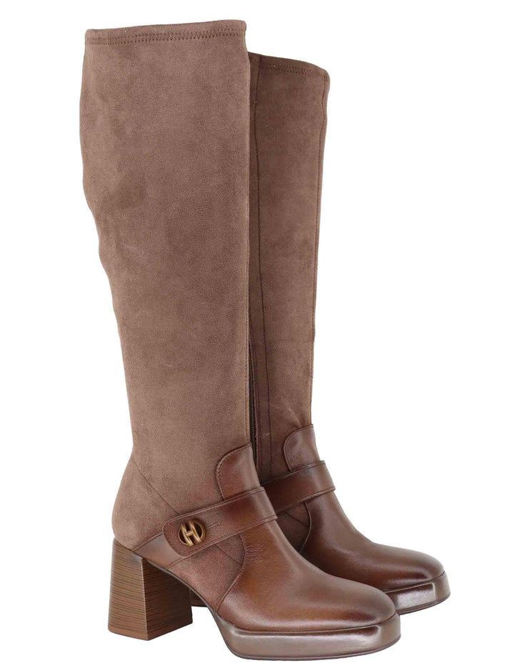 Stivali donna in pelle e tessuto marrone con tacco alto HI254374 C005 Hispanitas 