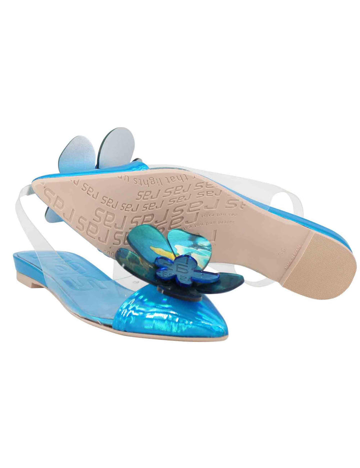 Sandali slingback bassi donna in plexy con riporti in pelle blu 7676 002 Ras 