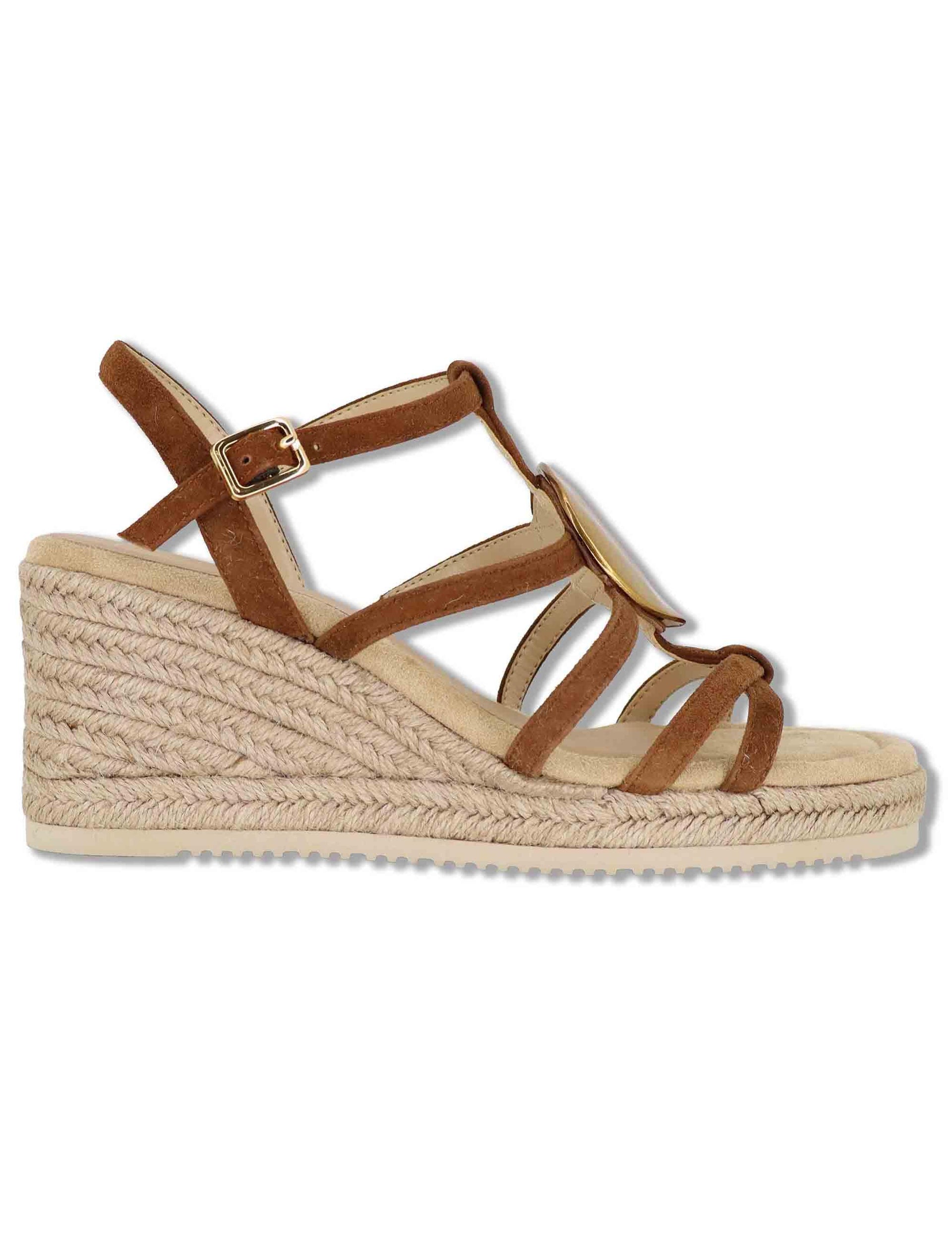 Sandali espadrillas donna in camoscio marrone con zeppa alta e cinturini regolabili CALDER KS BOMBON Unisa 