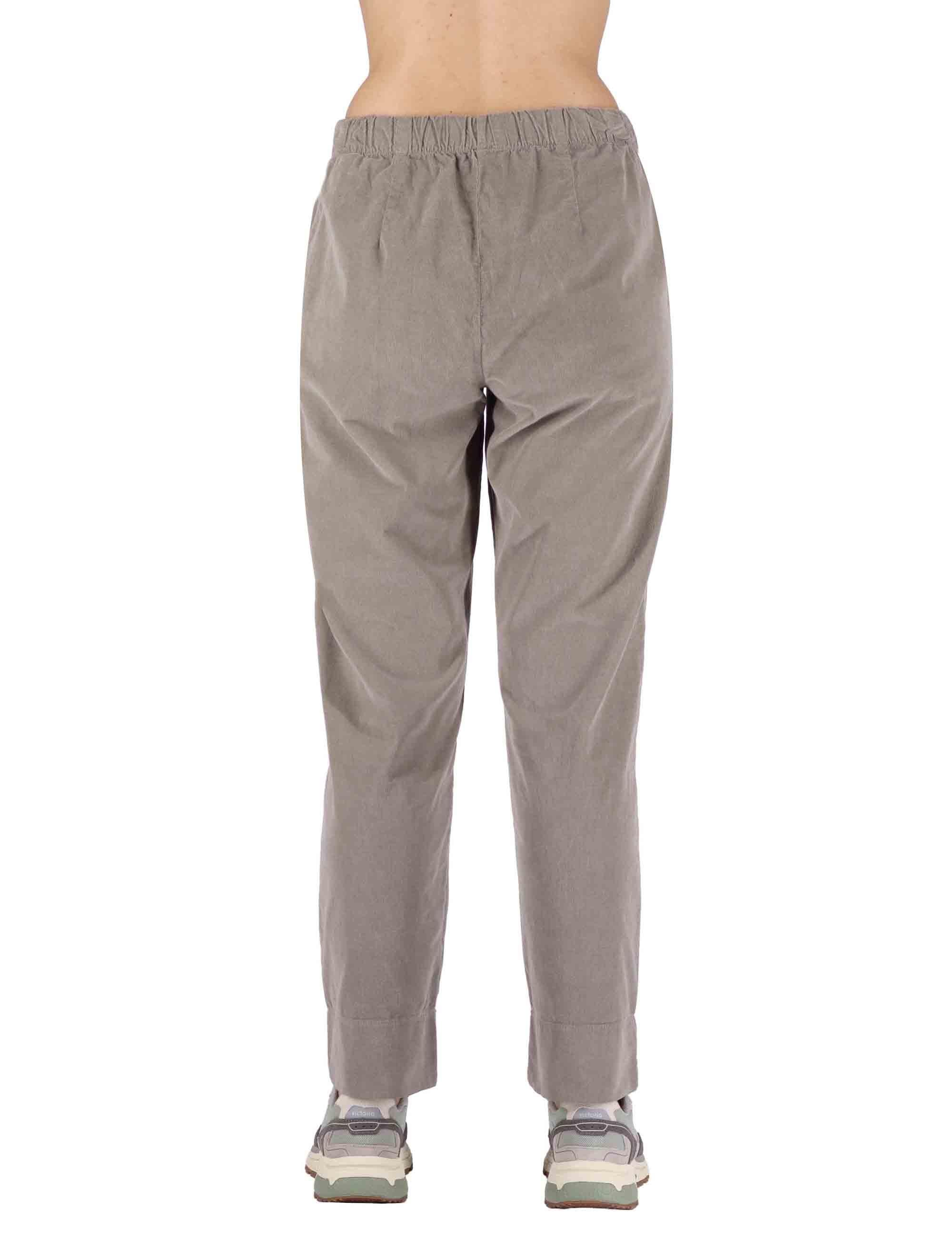 Pantaloni donna in cotone taupe con elastico in vita 3W25-PINA MICROVEL DOVE TreBarraBi 
