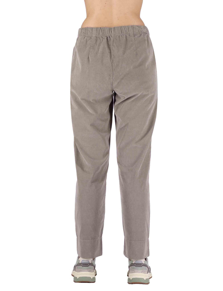 Pantaloni donna in cotone taupe con elastico in vita 3W25-PINA MICROVEL DOVE TreBarraBi 
