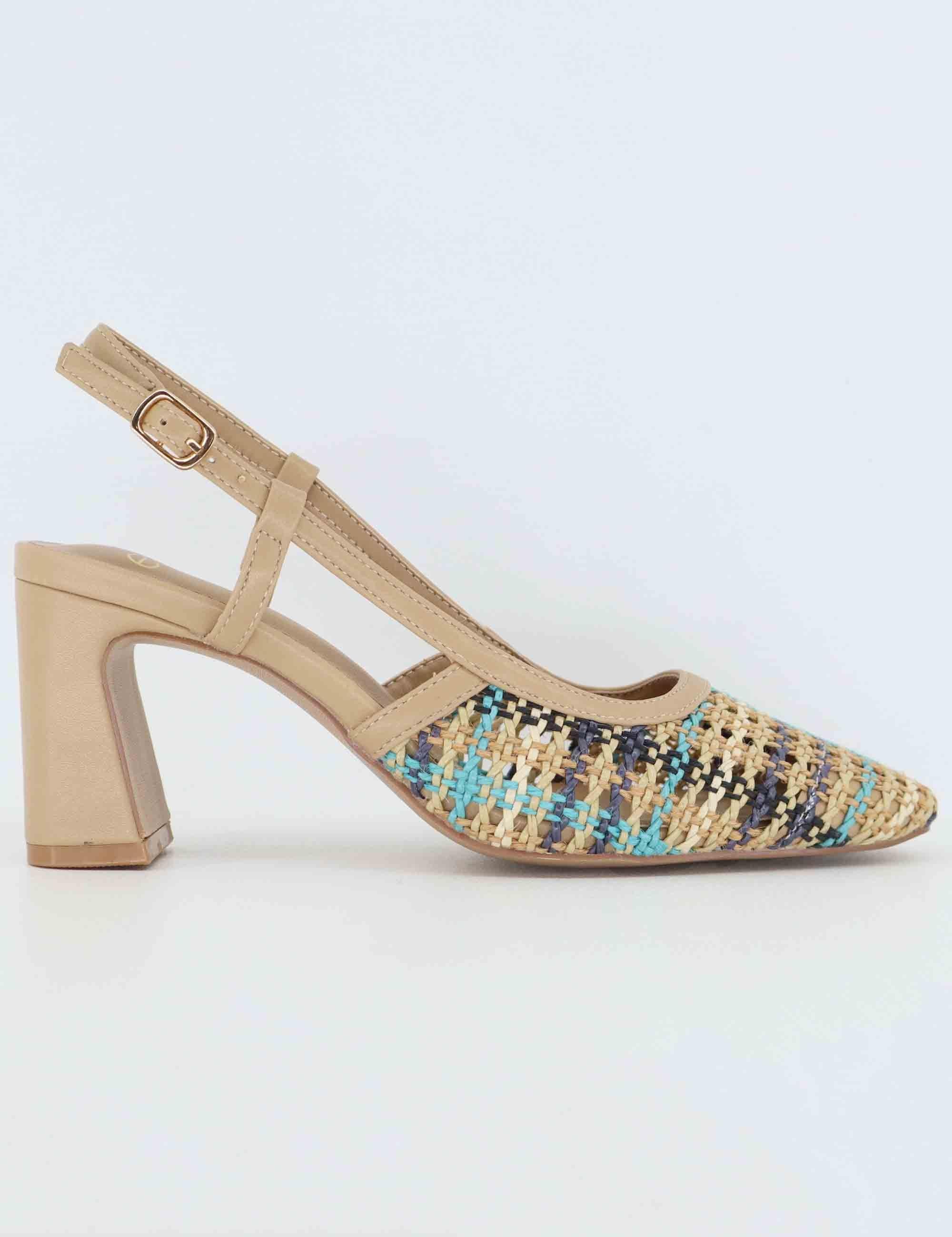 Slingback donna in tessuto beige con tacco alto U470V50645K6 2514-2506 T Exe 