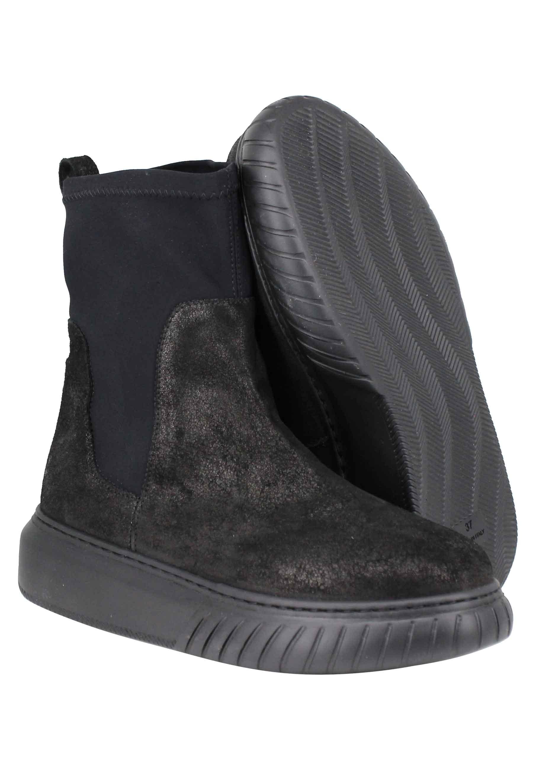 Sneakers donna a stivaletto in pelle nera e tessuto elasticizzato in tinta suola in gomma alta HAMAL 001 Andia Fora 