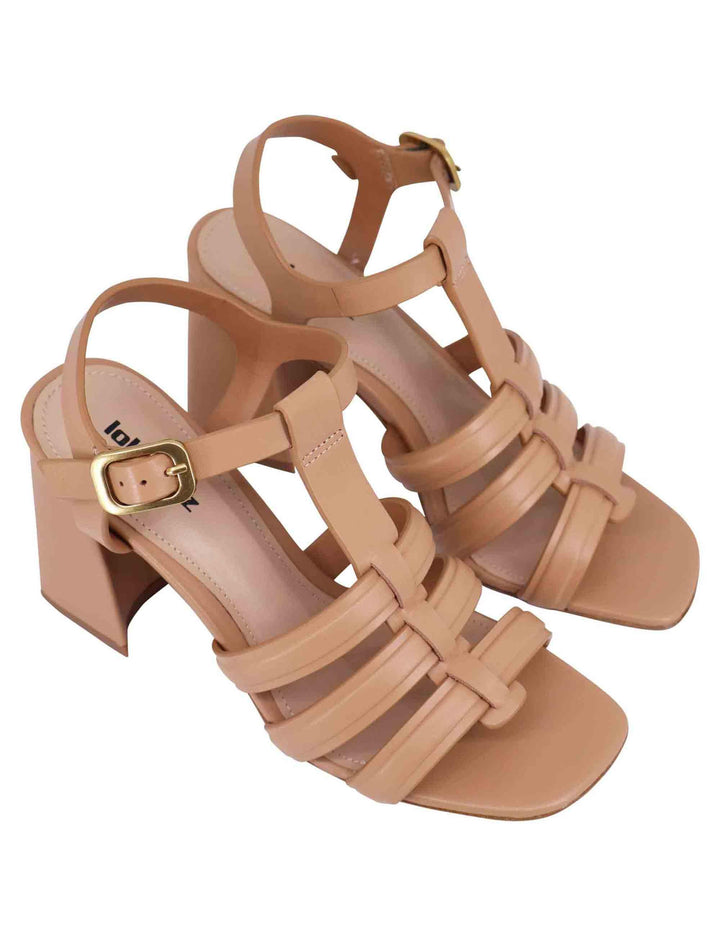 Sandali donna in pelle nude con tacco alto punta quadra e cinturino alla caviglia Gaia 351Z10BK 025 Lola Cruz 