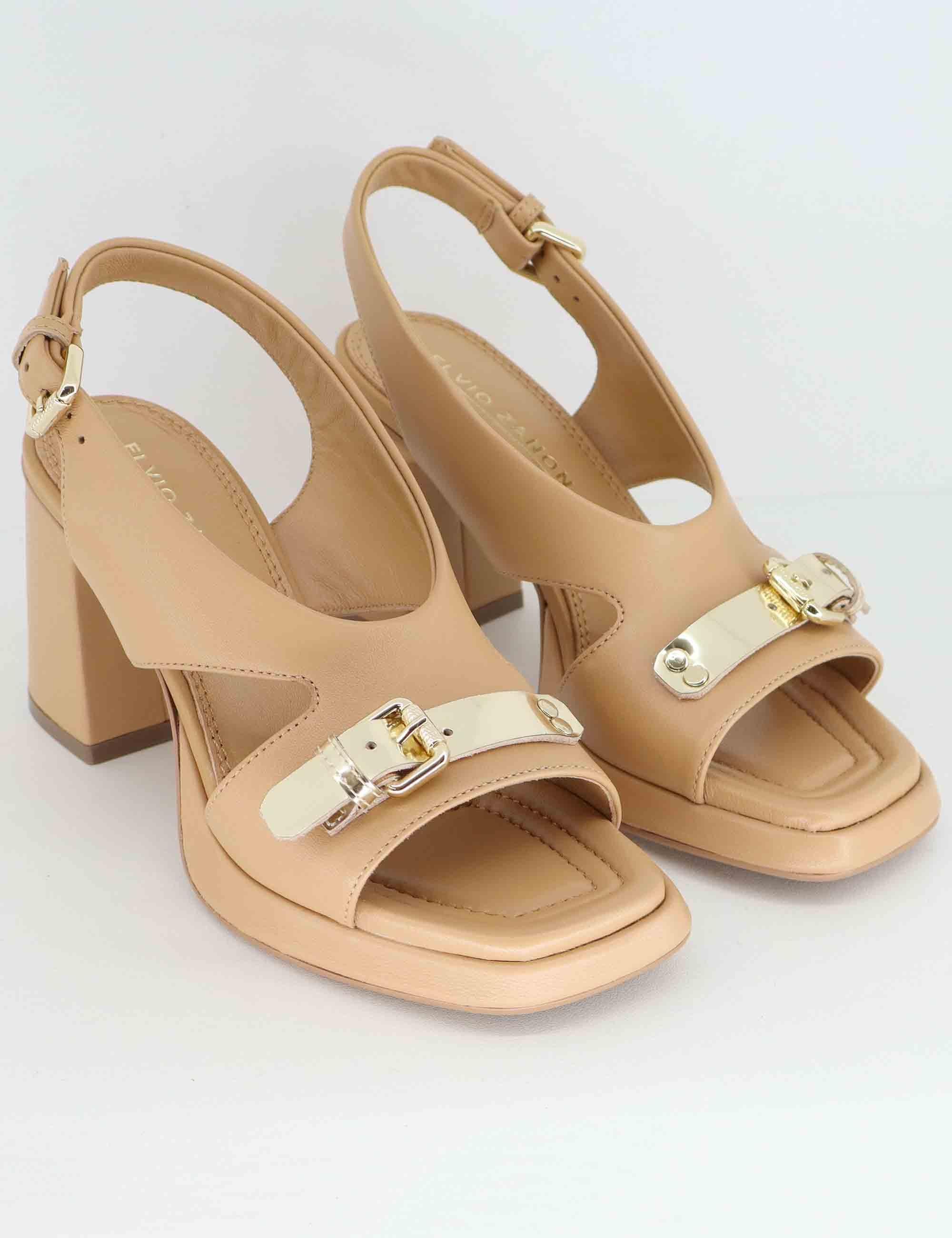Sandali donna in pelle beige con tacco alto EB1301X 016R Elvio Zanon 