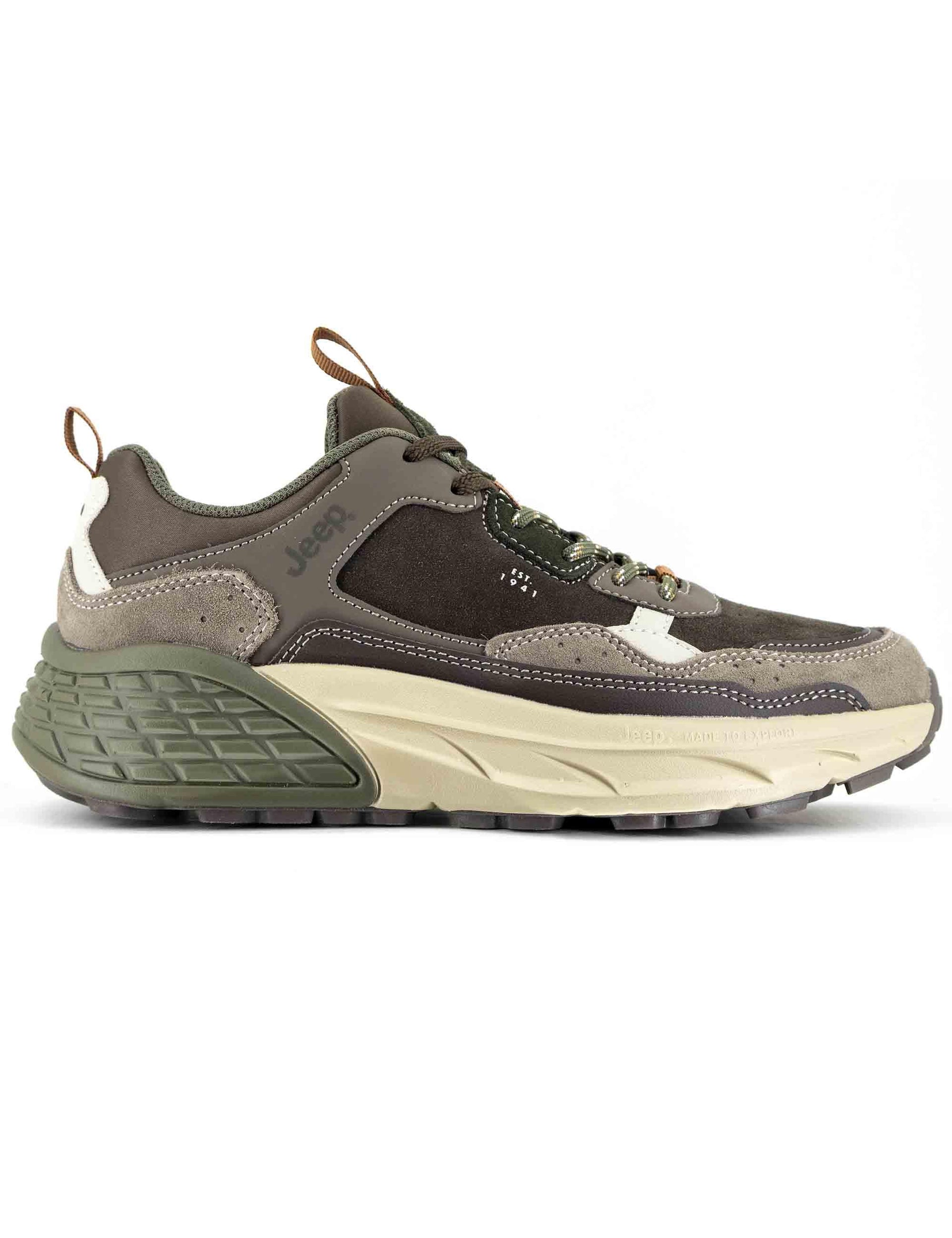 Sneakers uomo Groove in pelle e camoscio marrone con suola alta JM52070A 030 Jeep 