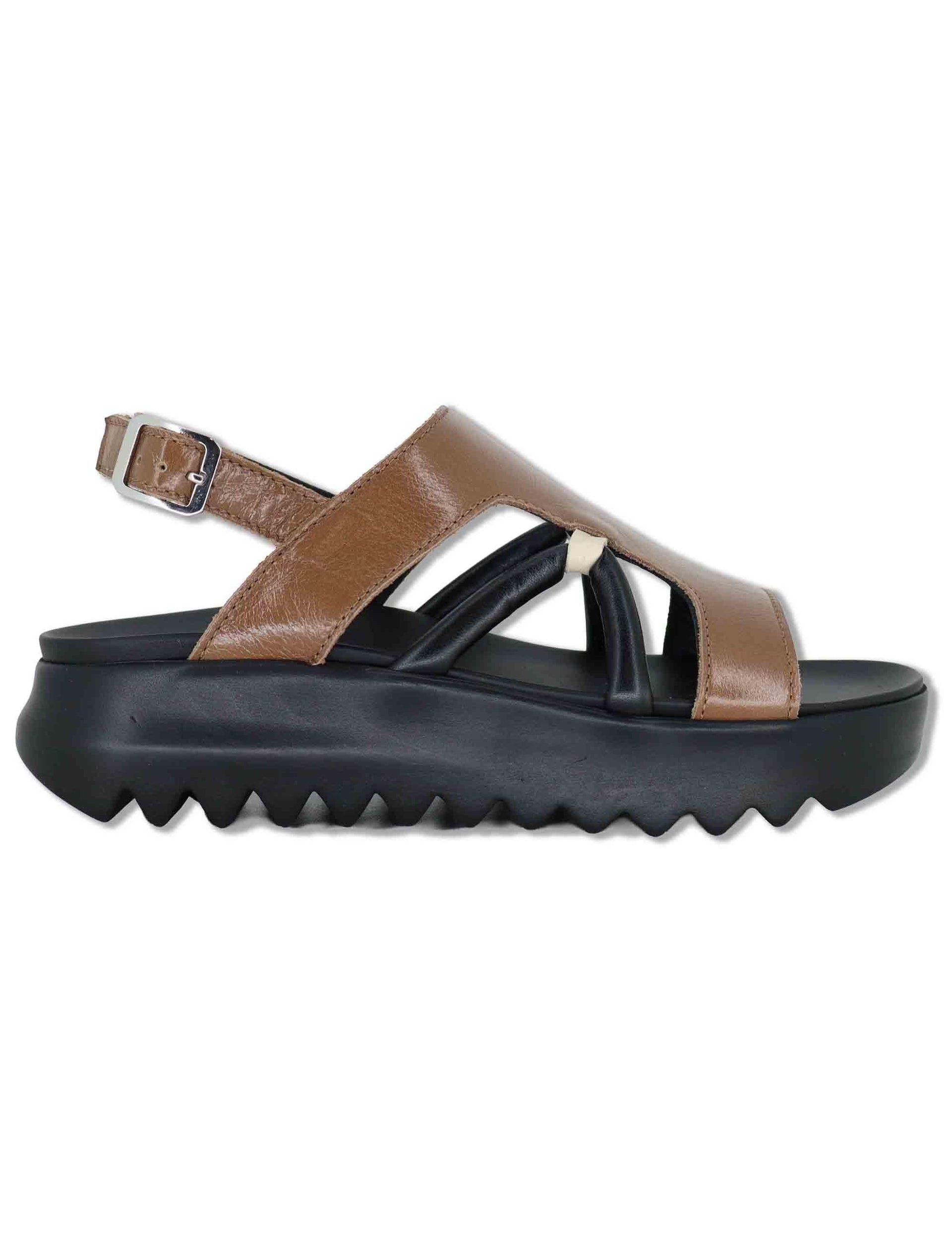 Sandali donna slingback in pelle cuoio con zeppa in gomma 5cm SB18 3 Le Bohemien 