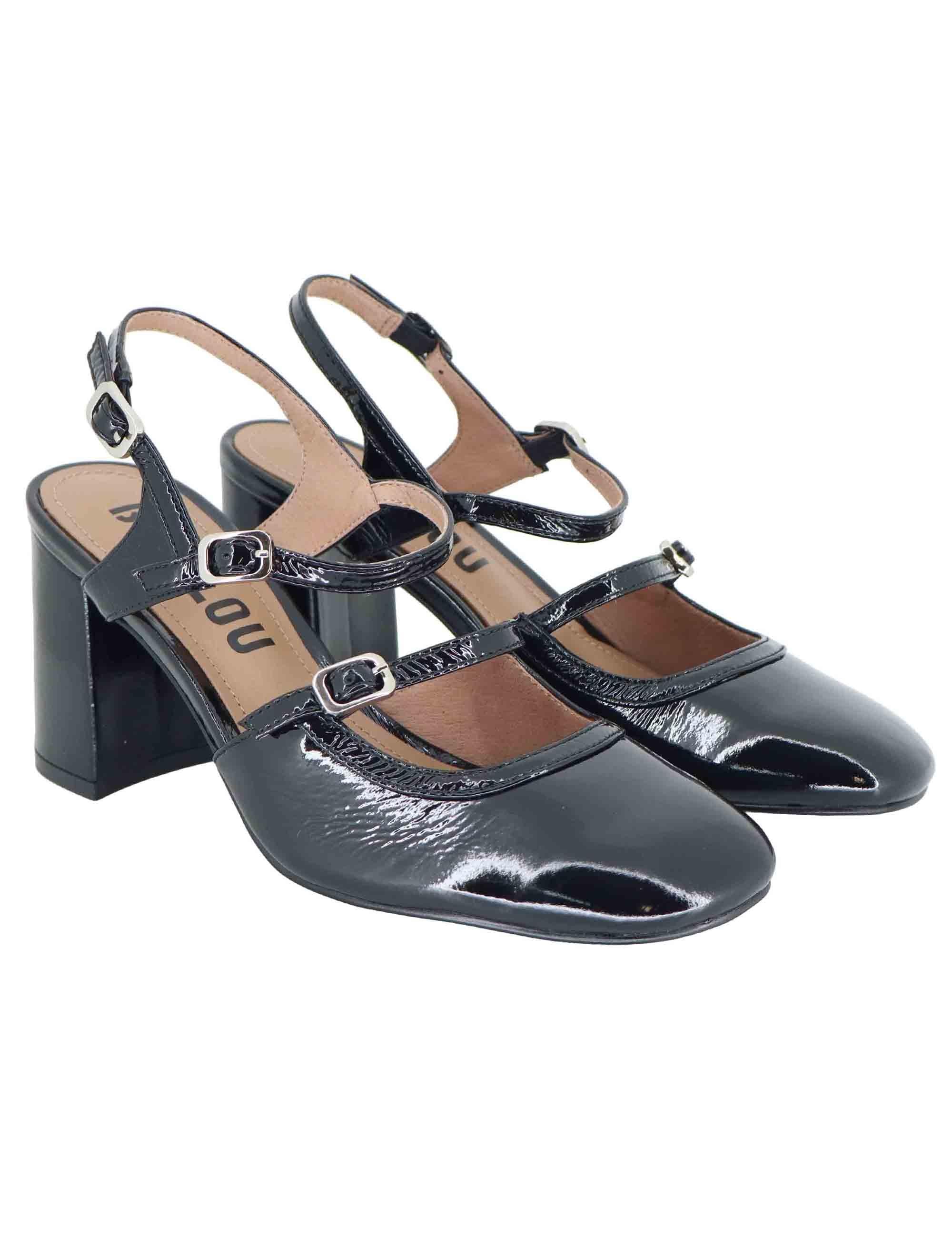 Decollete donna in vernice nera con tacco alto e doppio cinturino 633Z21VK 03 Bibi Lou 