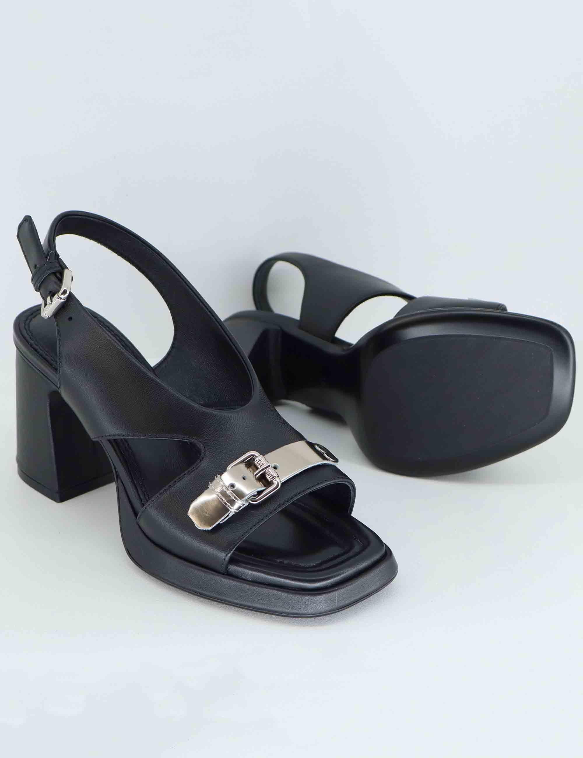 Sandali donna in pelle nera con tacco alto EB1301X 001 Elvio Zanon 
