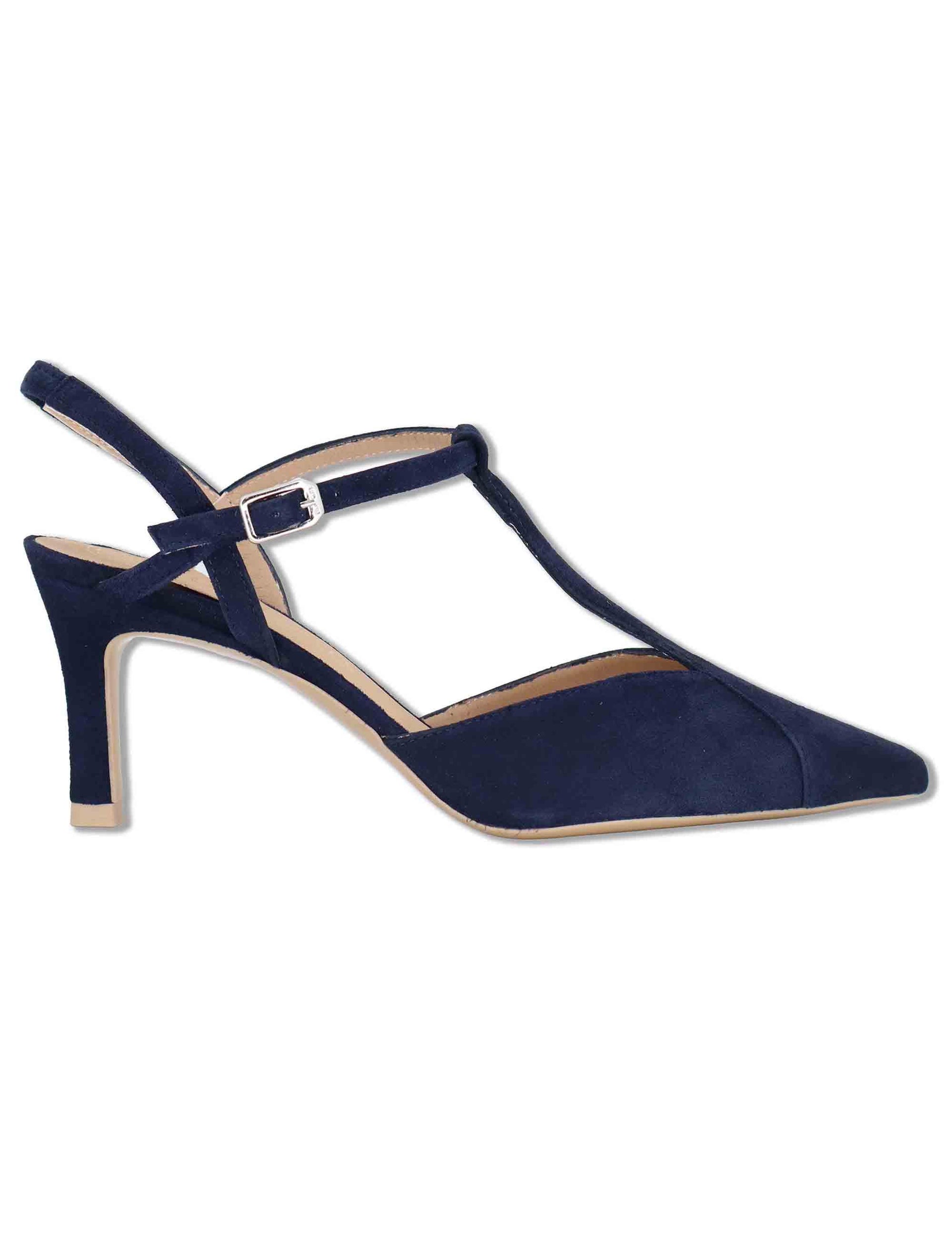 Decollete slingback donna in camoscio blu con tacco alto e cinturini regolabili LETON KS OCEAN Unisa 