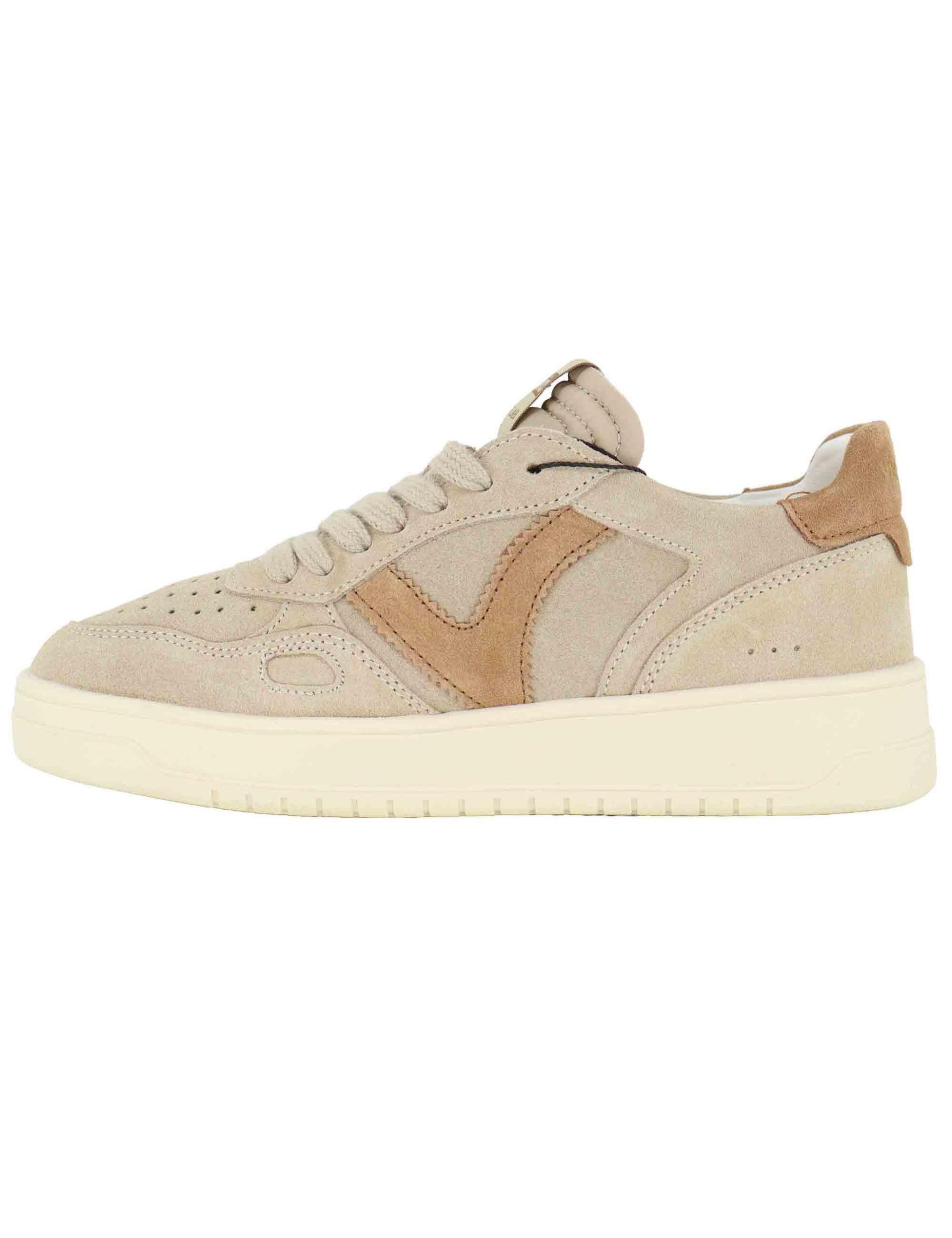Sneakers donna in camoscio beige con logo tono su tono 1257127 Beige Victoria 