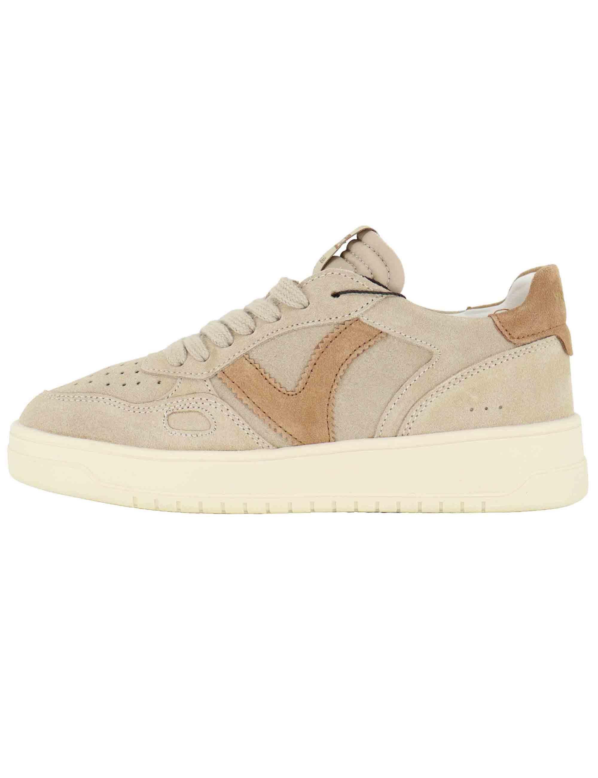 Sneakers donna in camoscio beige con logo tono su tono 1257127 Beige Victoria 