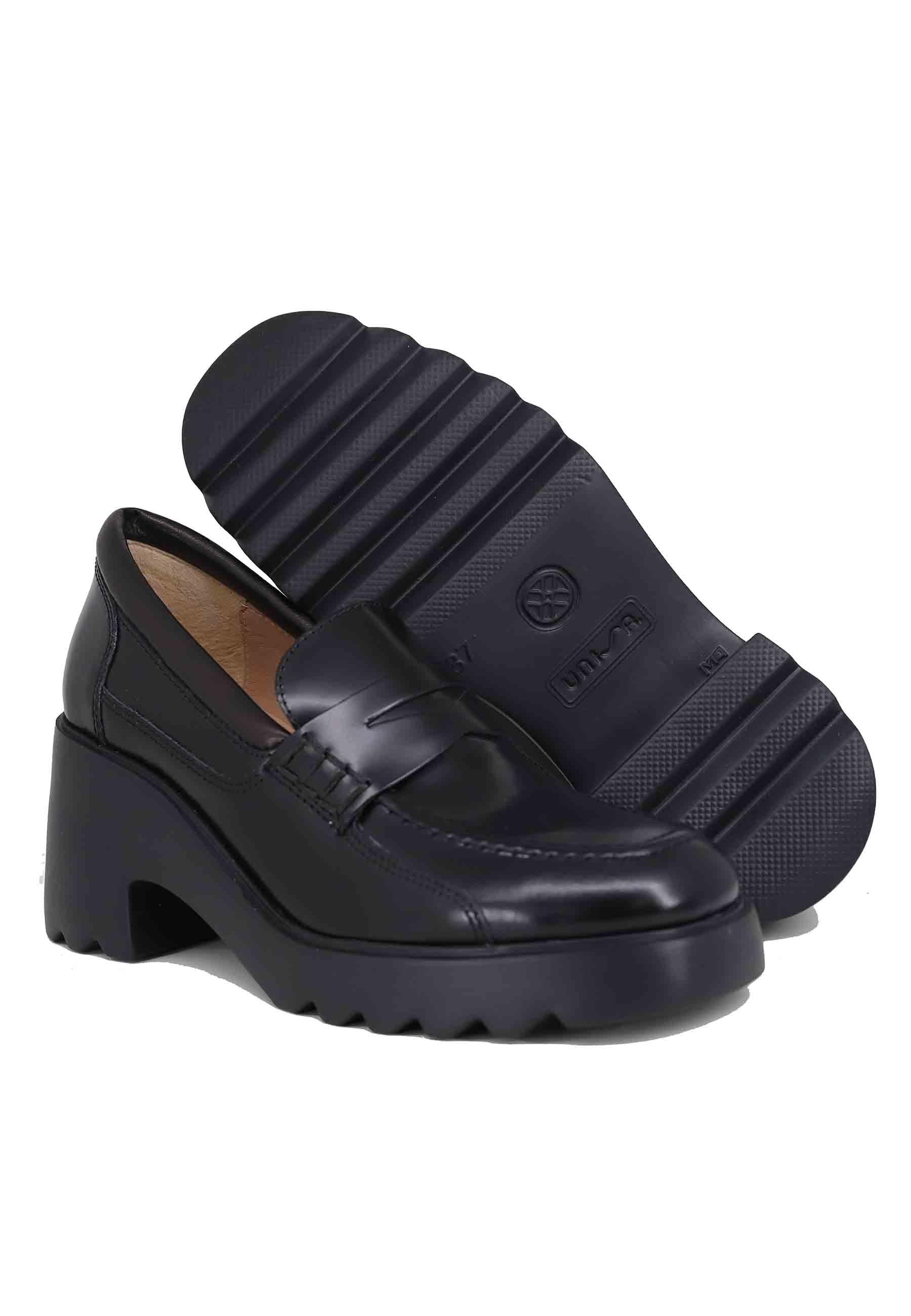 Mocassini donna in pelle nera con suola alta in gomma LAGER NTO BLACK SIVATOBLACK Unisa 