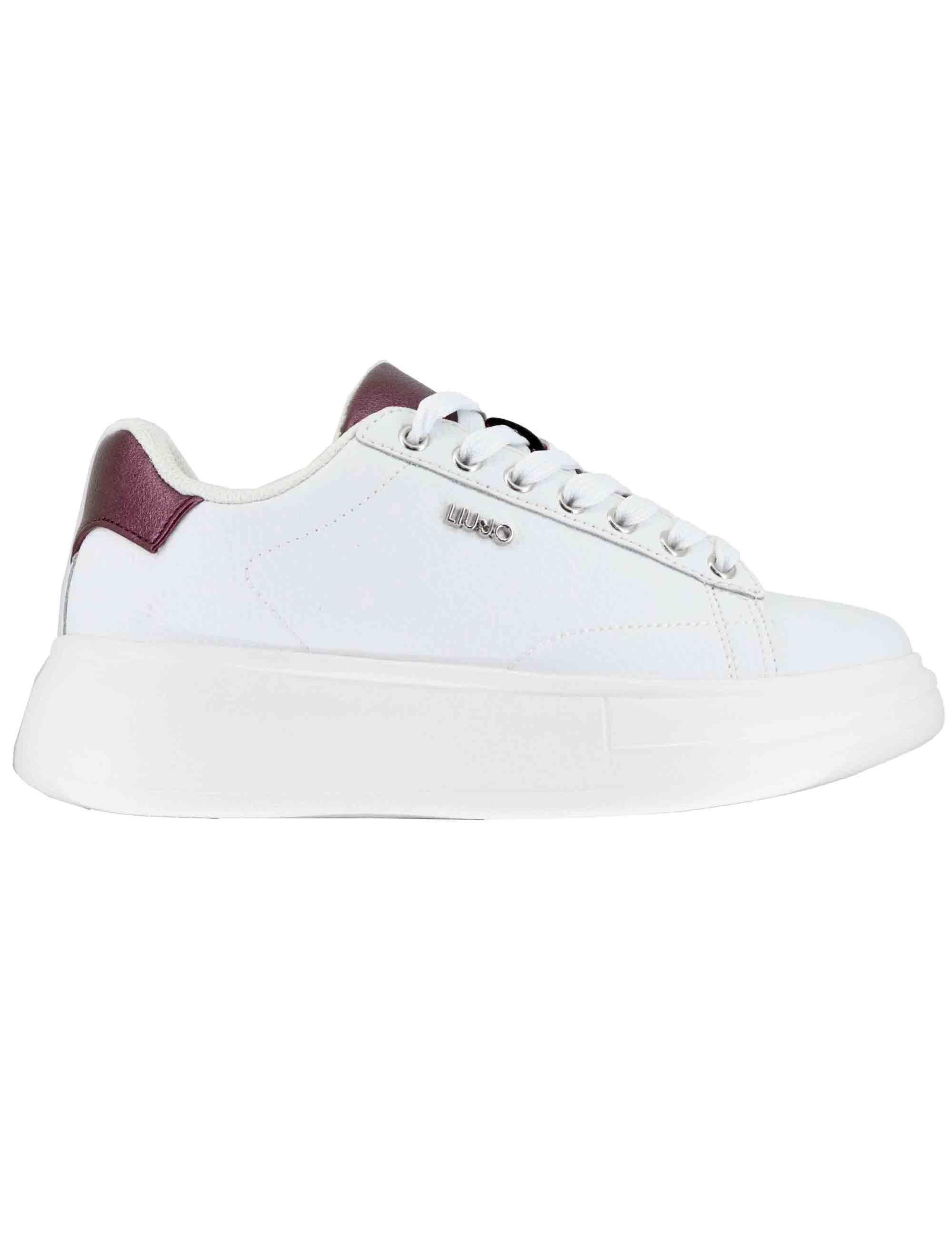 Sneakers donna Babol 01 in pelle bianca e bordeaux con suola alta 5 cm BF5059PX748S3909 WHITE/CREMISI Liu-Jo 