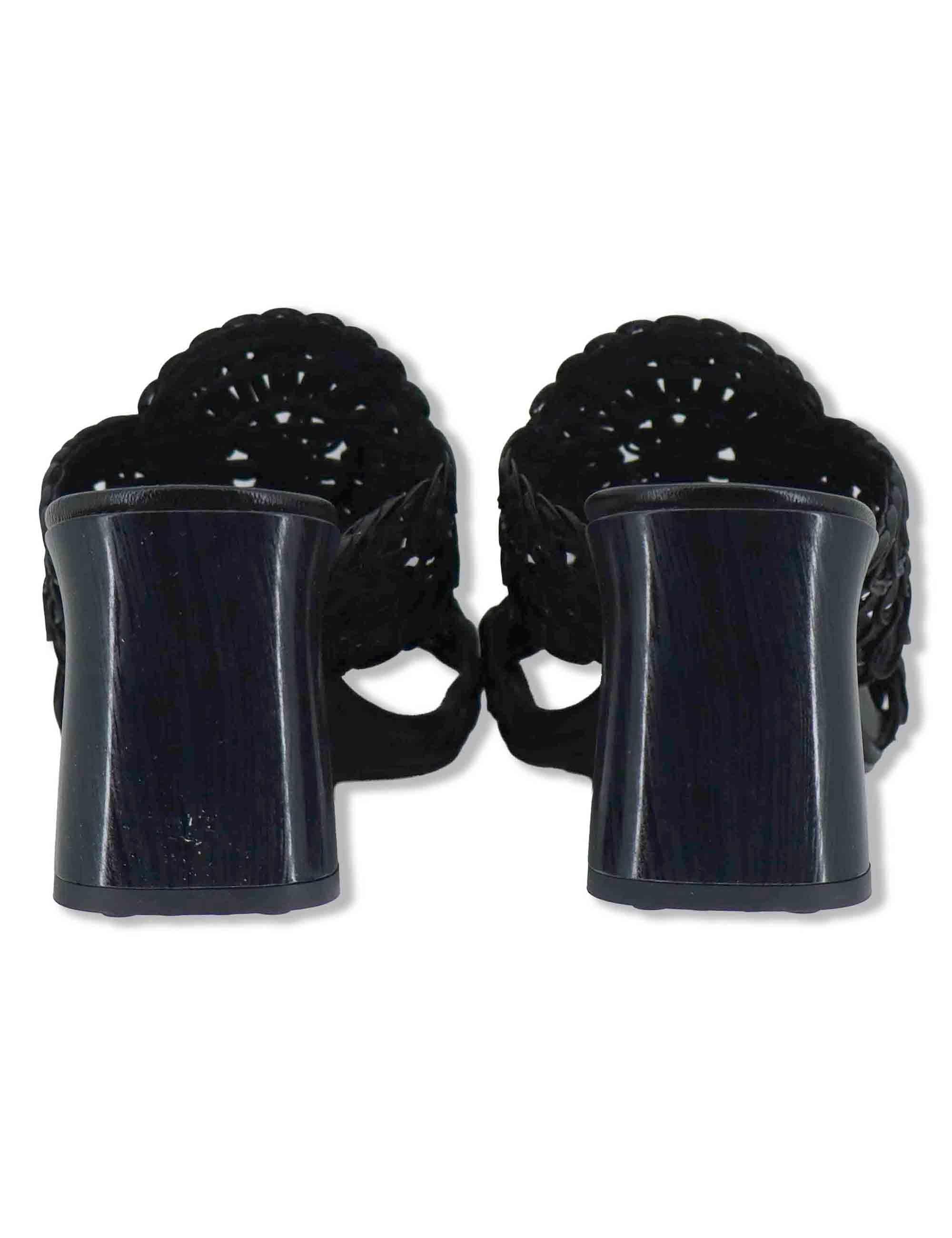 Sandali donna in pelle nera ricamo effetto pizzo con taccco alto HV264792 BLACK Hispanitas 