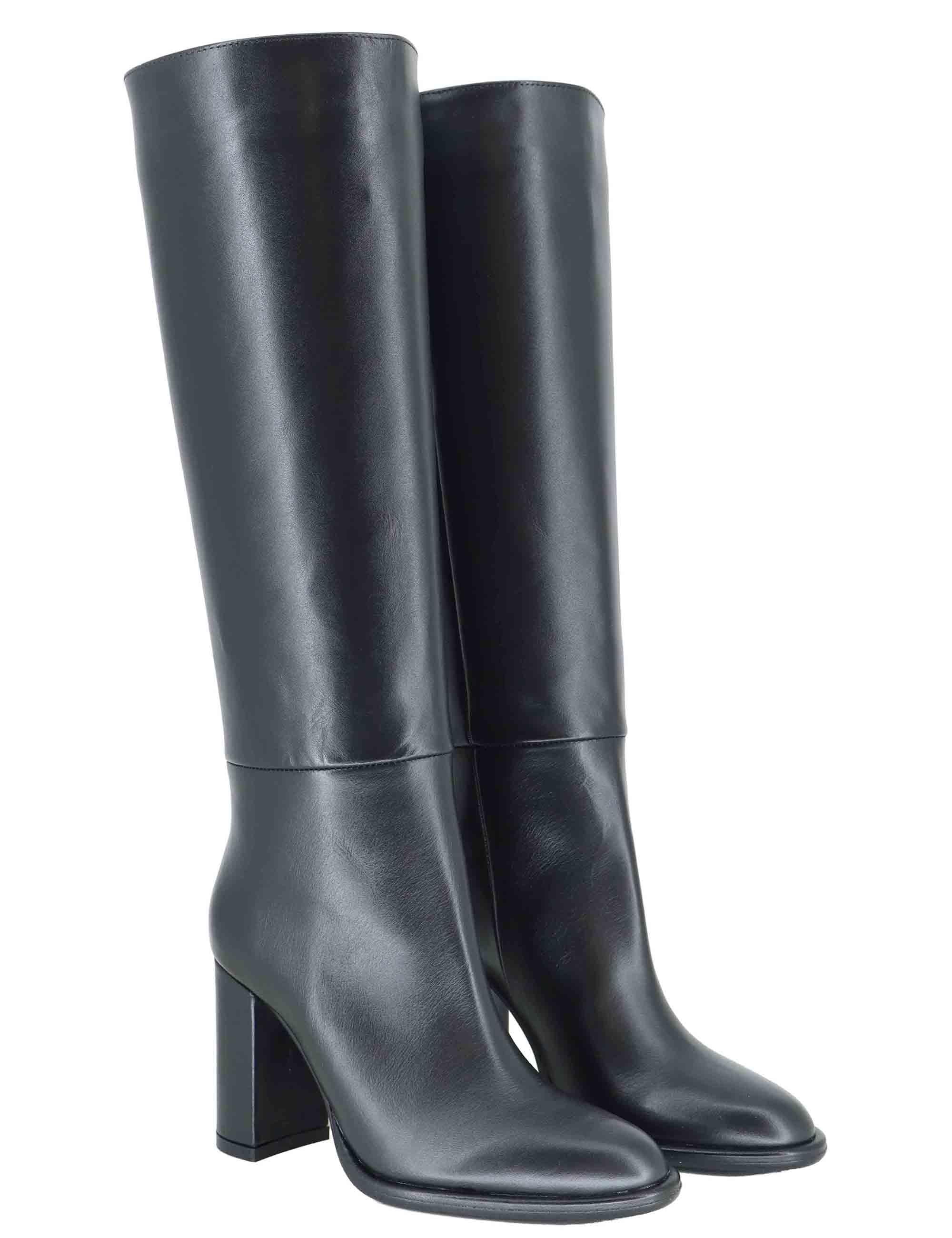 Stivali donna a tubo in pelle nera tacco alto R2461 001 Bianca Di 