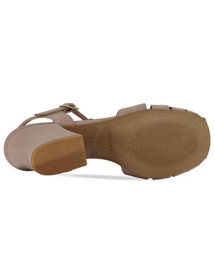 Sandali donna in pelle marrone con beige alla caviglia e tacco medio 5105P 015 Les Venues 