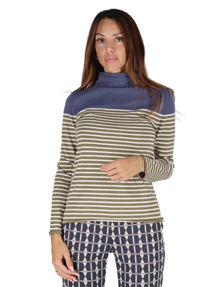 Maglioni donna in lana blu con maniche lunghe e collo alto 3W25-MINA RITEX AVIO TreBarraBi 
