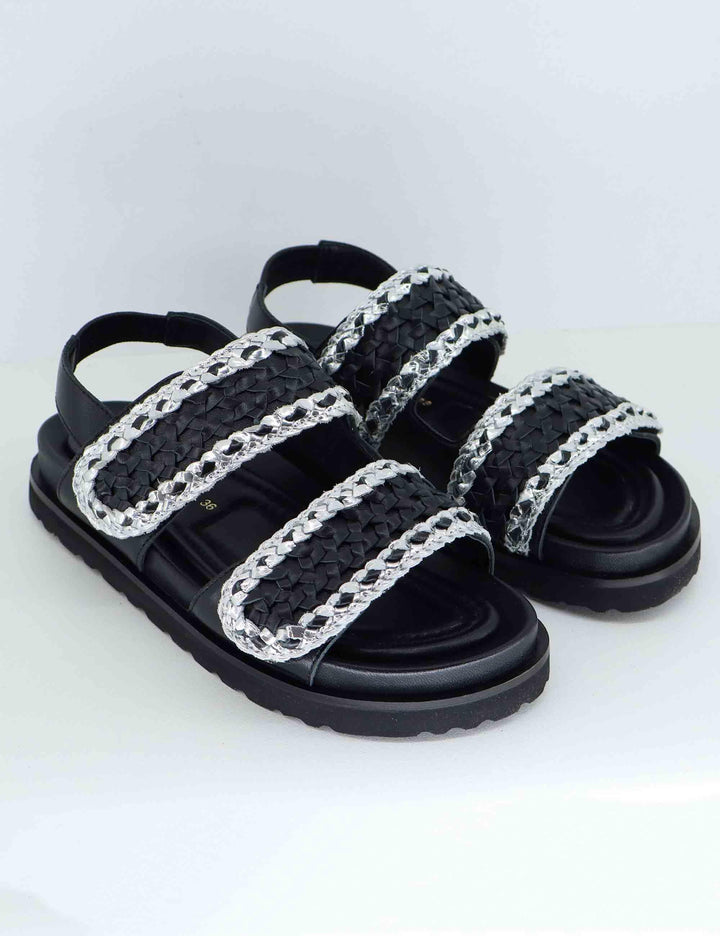 Sandali bassi donna in pelle nera intreccaita EB1003X 001 Elvio Zanon 