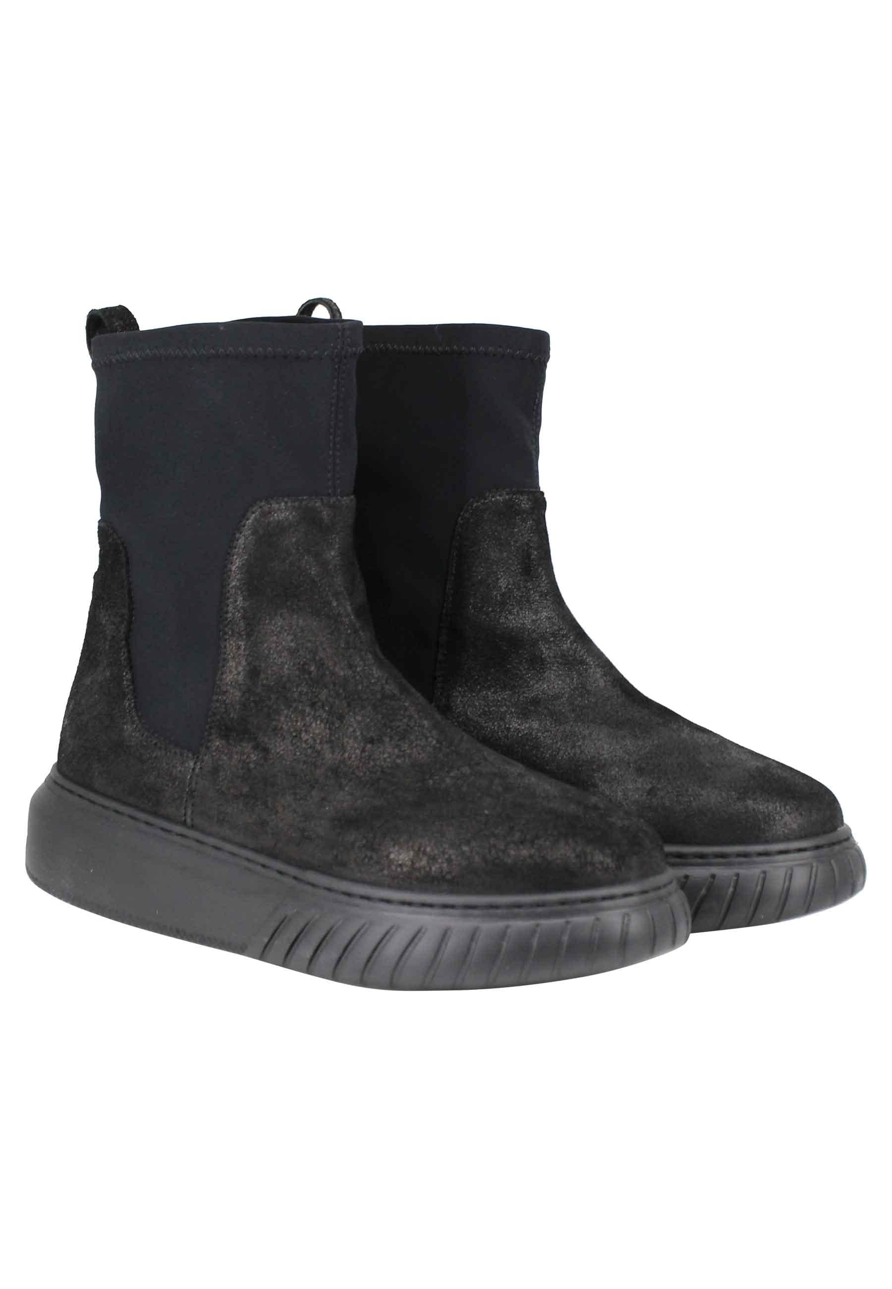 Sneakers donna a stivaletto in pelle nera e tessuto elasticizzato in tinta suola in gomma alta HAMAL 001 Andia Fora 