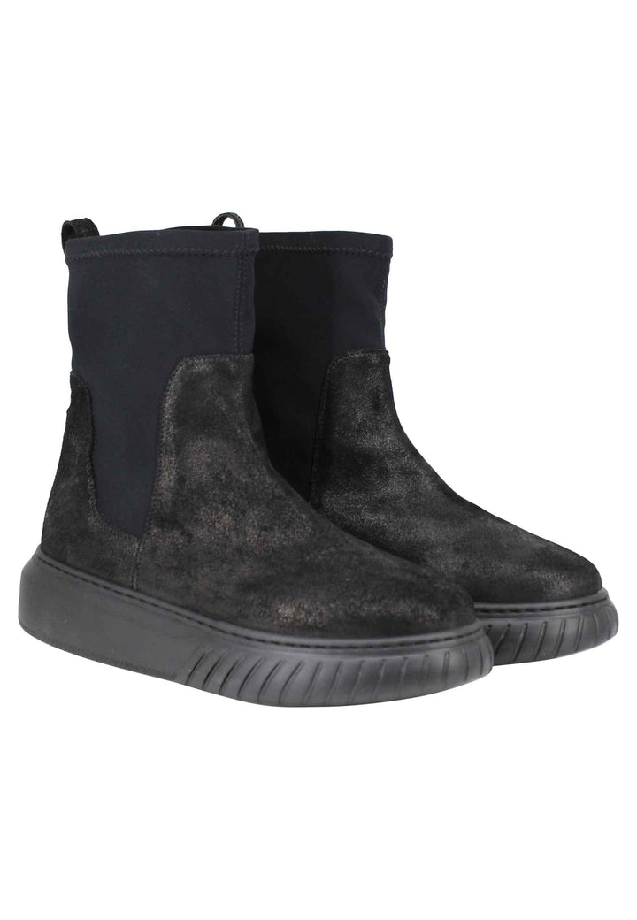 Sneakers donna a stivaletto in pelle nera e tessuto elasticizzato in tinta suola in gomma alta HAMAL 001 Andia Fora 