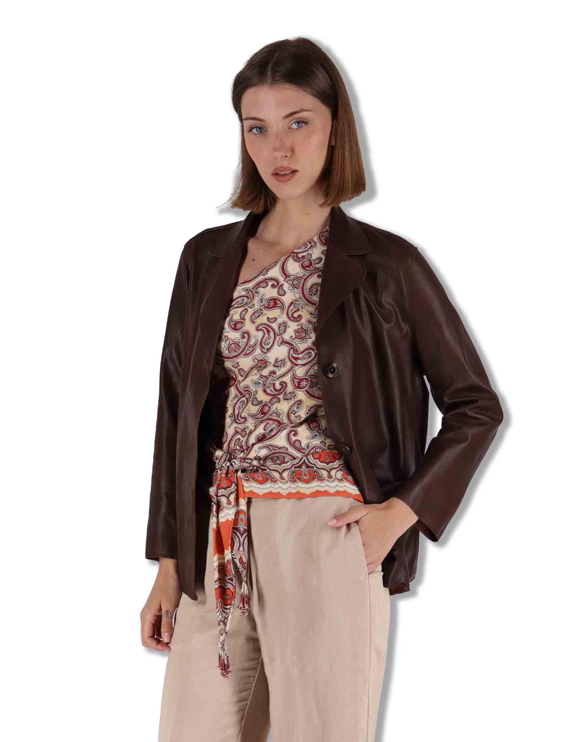 Giacche blazer donna in pelle marrone monopetto SP1527 014 Spatarella 