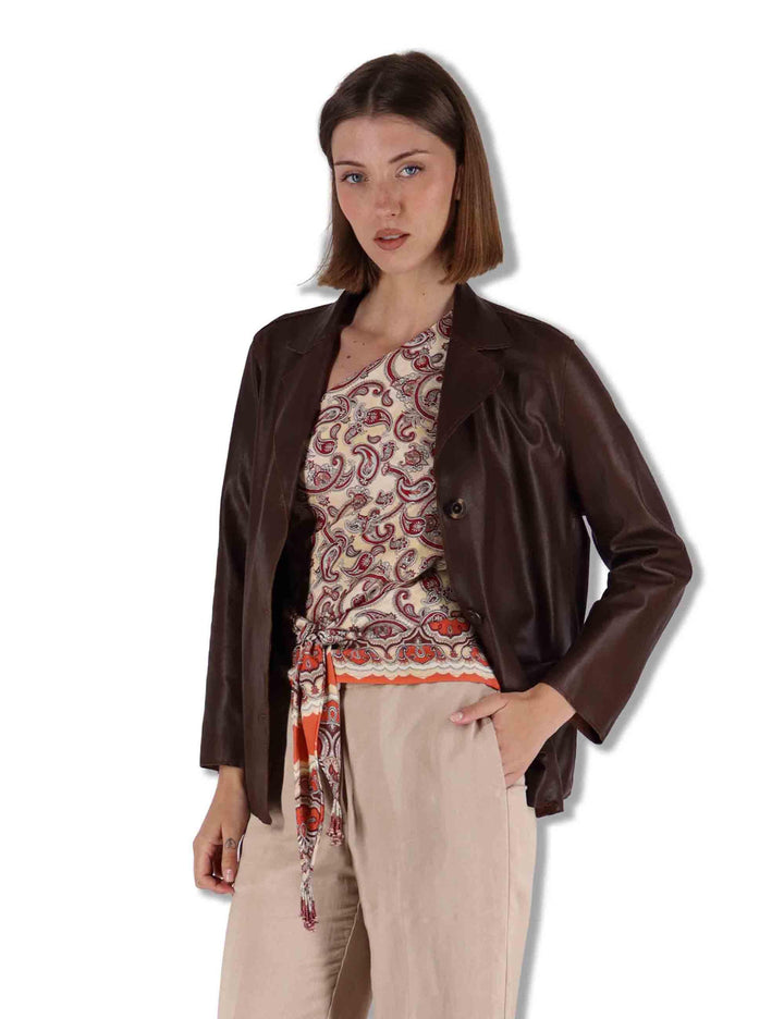 Giacche blazer donna in pelle marrone monopetto SP1527 014 Spatarella 