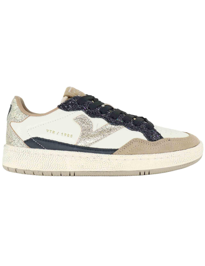 Sneakers donna in pelle taupe con logo in oro 8806113 Taupe Victoria 