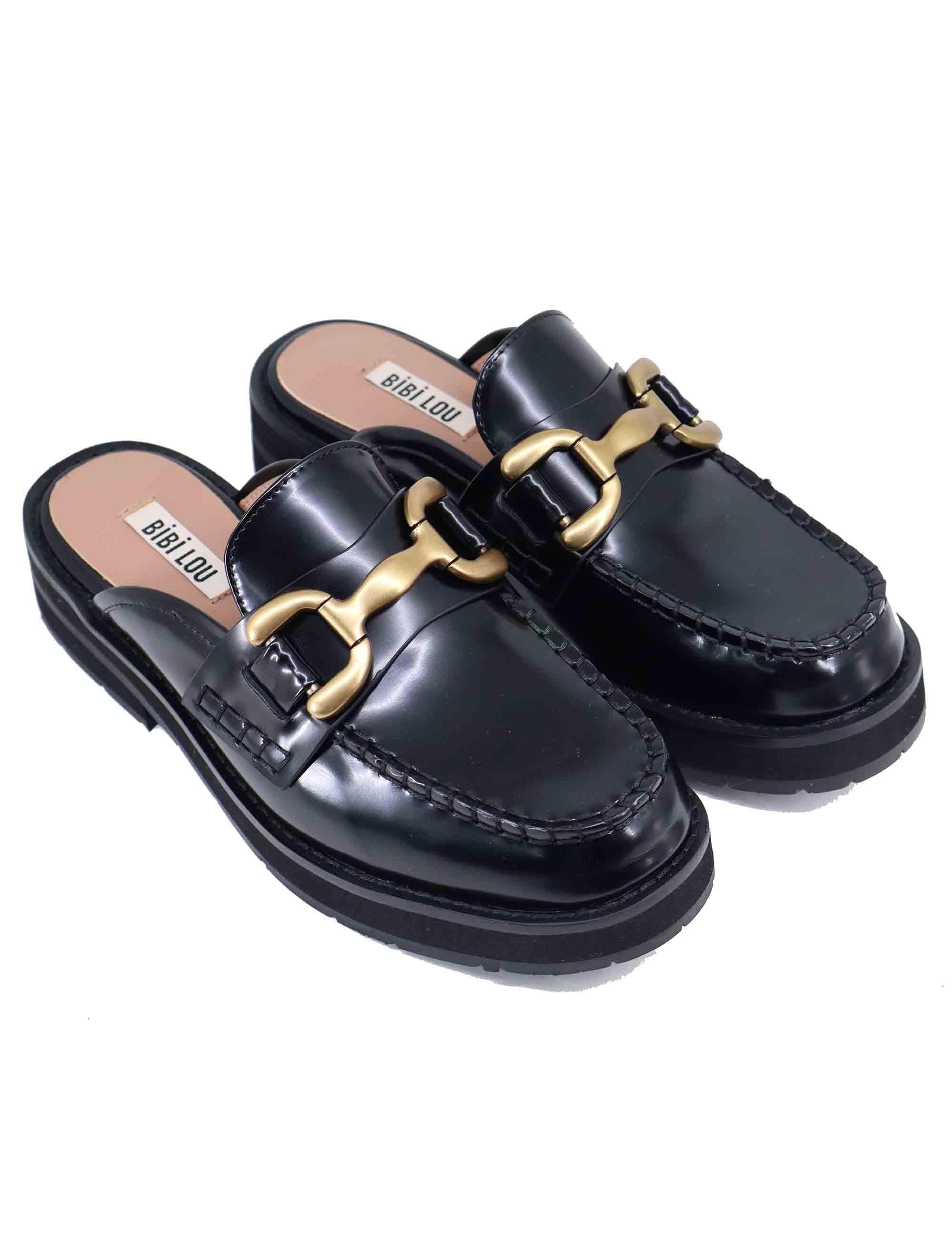 Mule donna Zagreb in vernice nera con morsetto oro 584Z16VK 03 Bibi Lou 