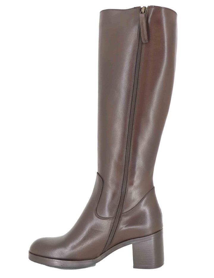 Stivali donna in pelle marrone con tacco alto in cuoio e zip laterale SPST6000 014 Spatarella 