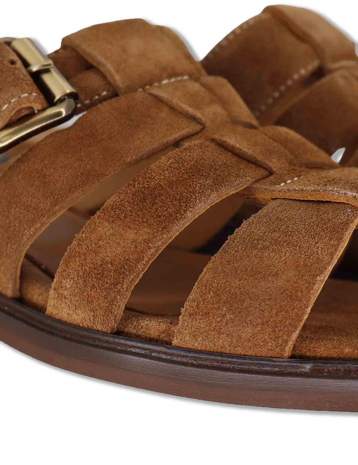 Sandali donna flat in camoscio cuoio con fasce e fibbia laterale SPB603 014 Spatarella 