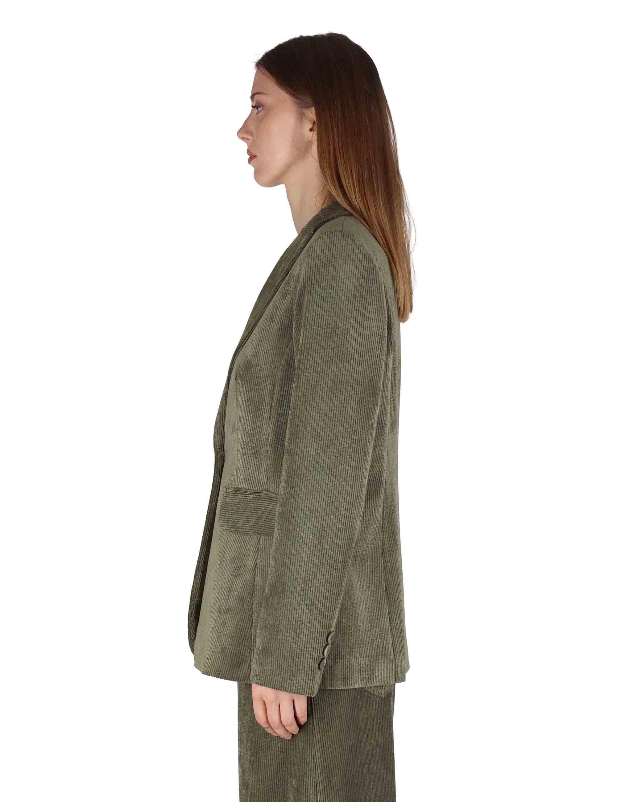 Giacche donna monopetto in velluto verde con bottone gioiello JABGA0025-F1240 7020 Justmine 