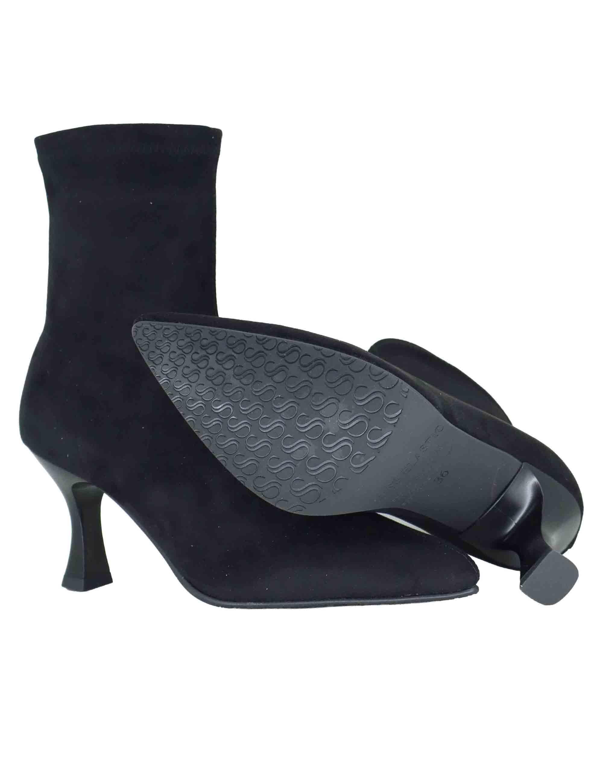 Stivaletti donna in tessuto elasticizzato nero con tacco alto e punta a punta 78042-AE 05 Miss Elastic 