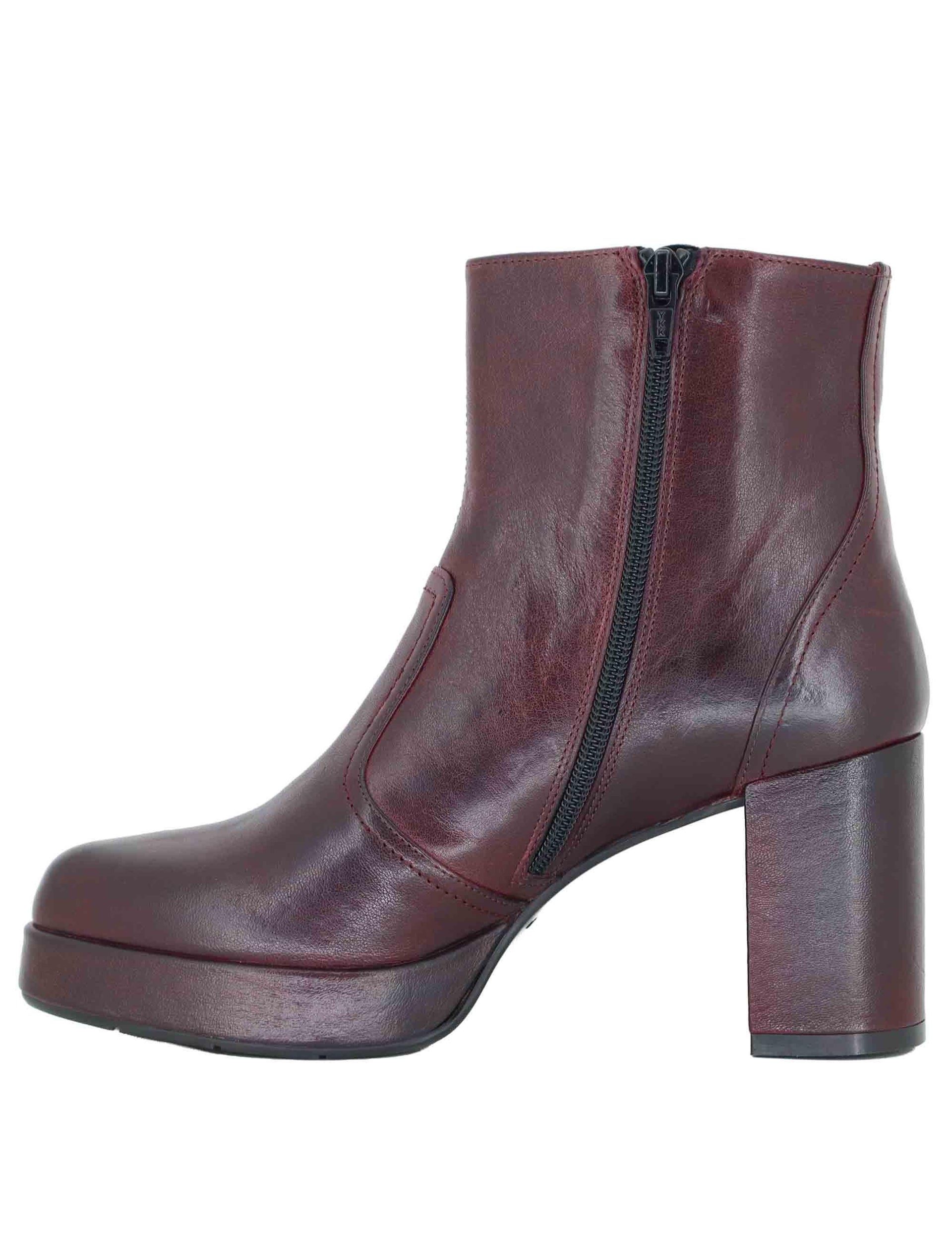 Stivaletti donna in pelle bordeaux con tacco alto e plateau SP2347 016 Spatarella 